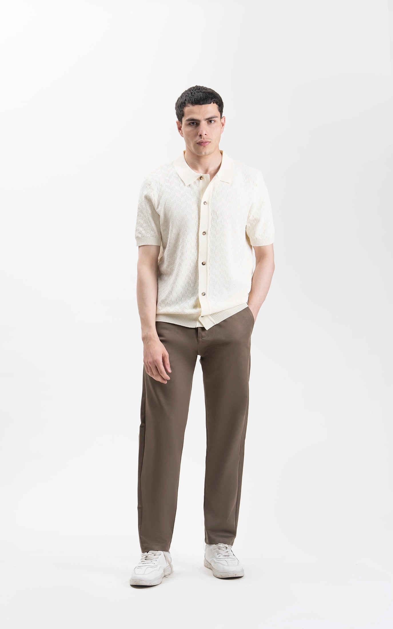 HALF SLEEVES SWEATER KNIT SHIRT OFF WHITE