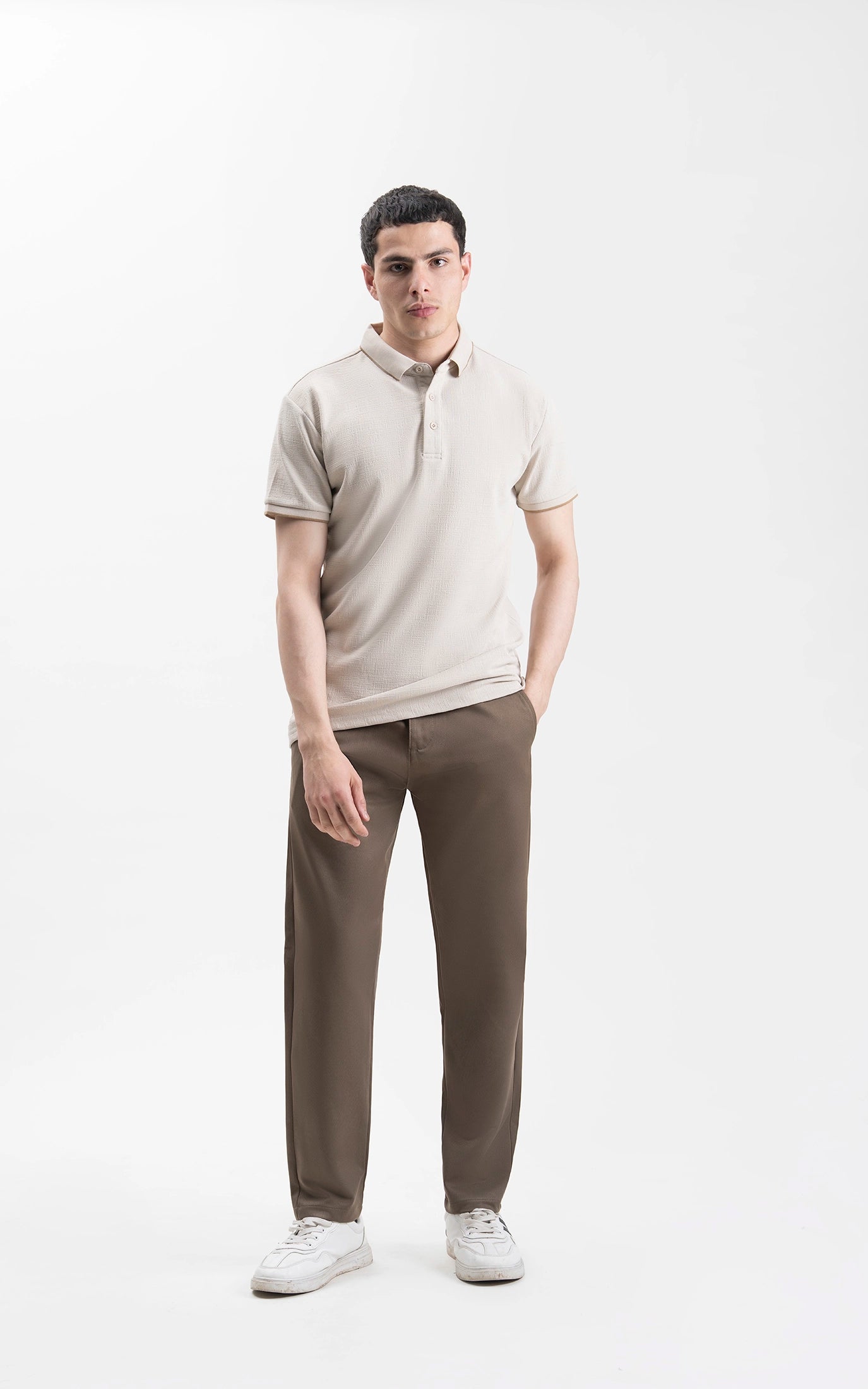 JACQUARD TEXTURED TIPPED POLO SHIRT BEIGE