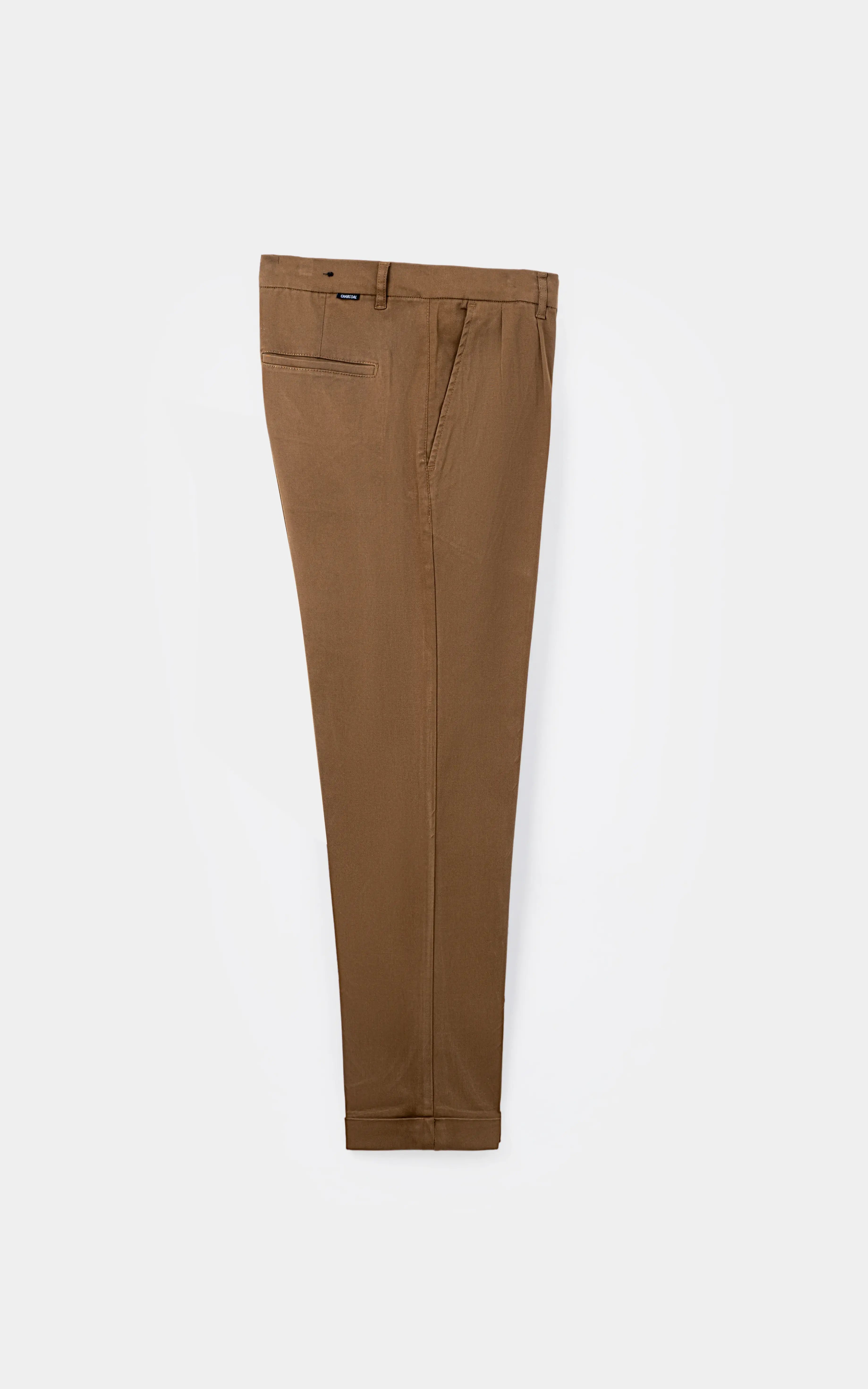 TWILL PLEATED REGULAR FIT CASUAL PANT BROWN