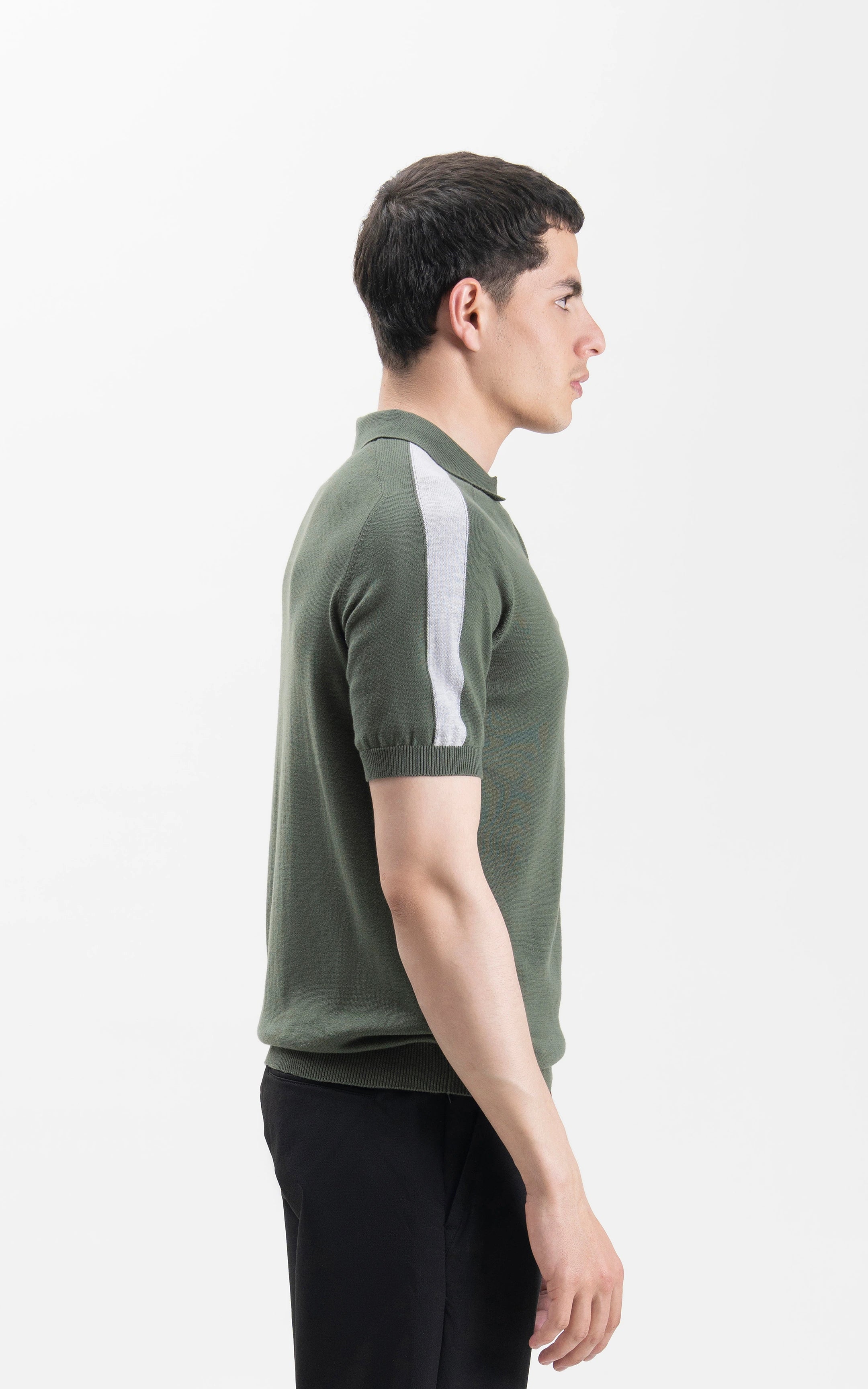 SWEATER KNIT RAGLAN SLEEVE POLO GREEN