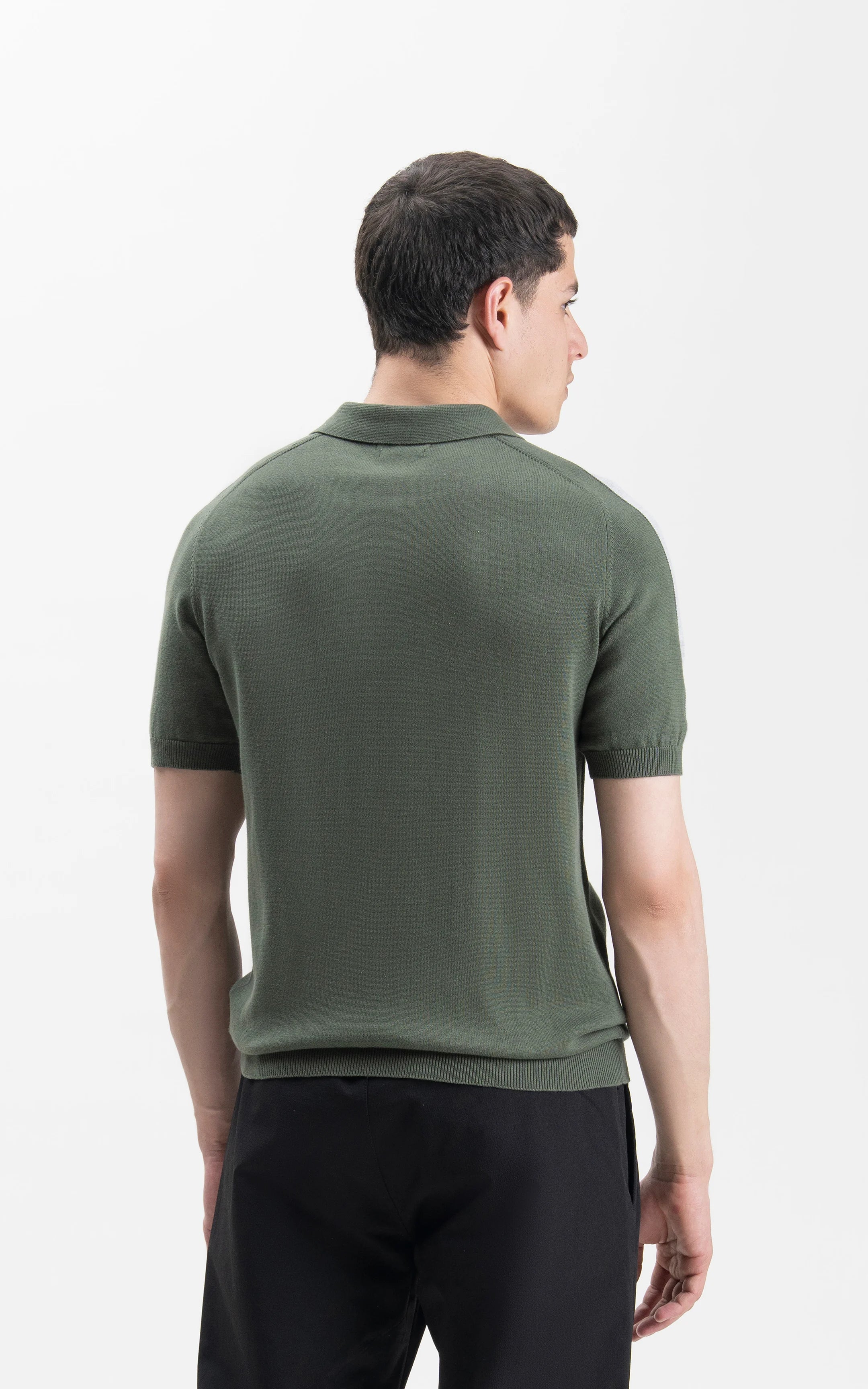 SWEATER KNIT RAGLAN SLEEVE POLO GREEN