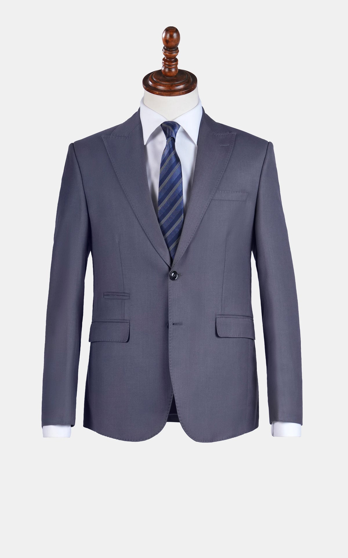 Slim-fit grey suit with matching waistcoat and trousers on a mannequin