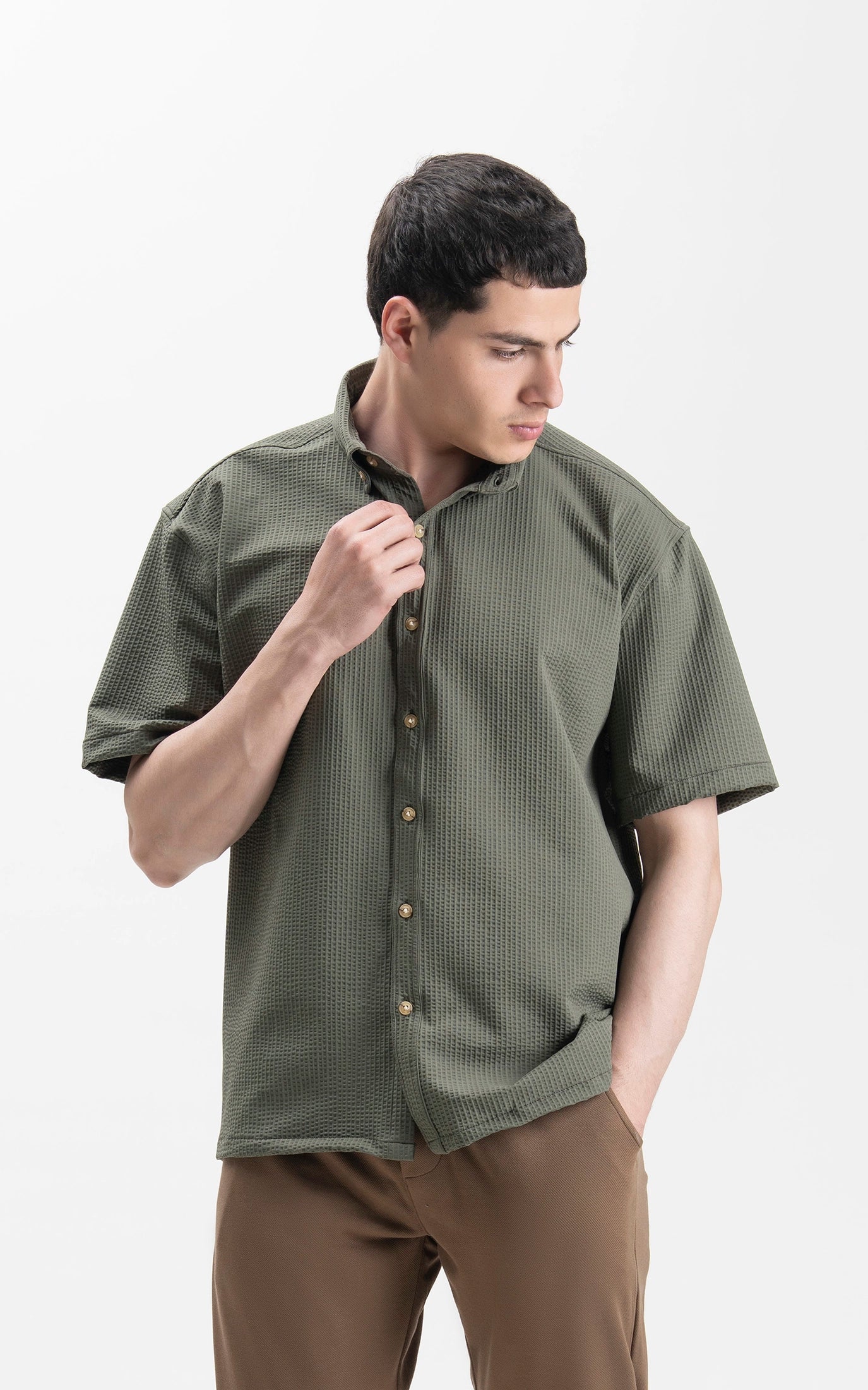 RELAXED FIT BUTTON DOWN  CASUAL SHIRT GREEN