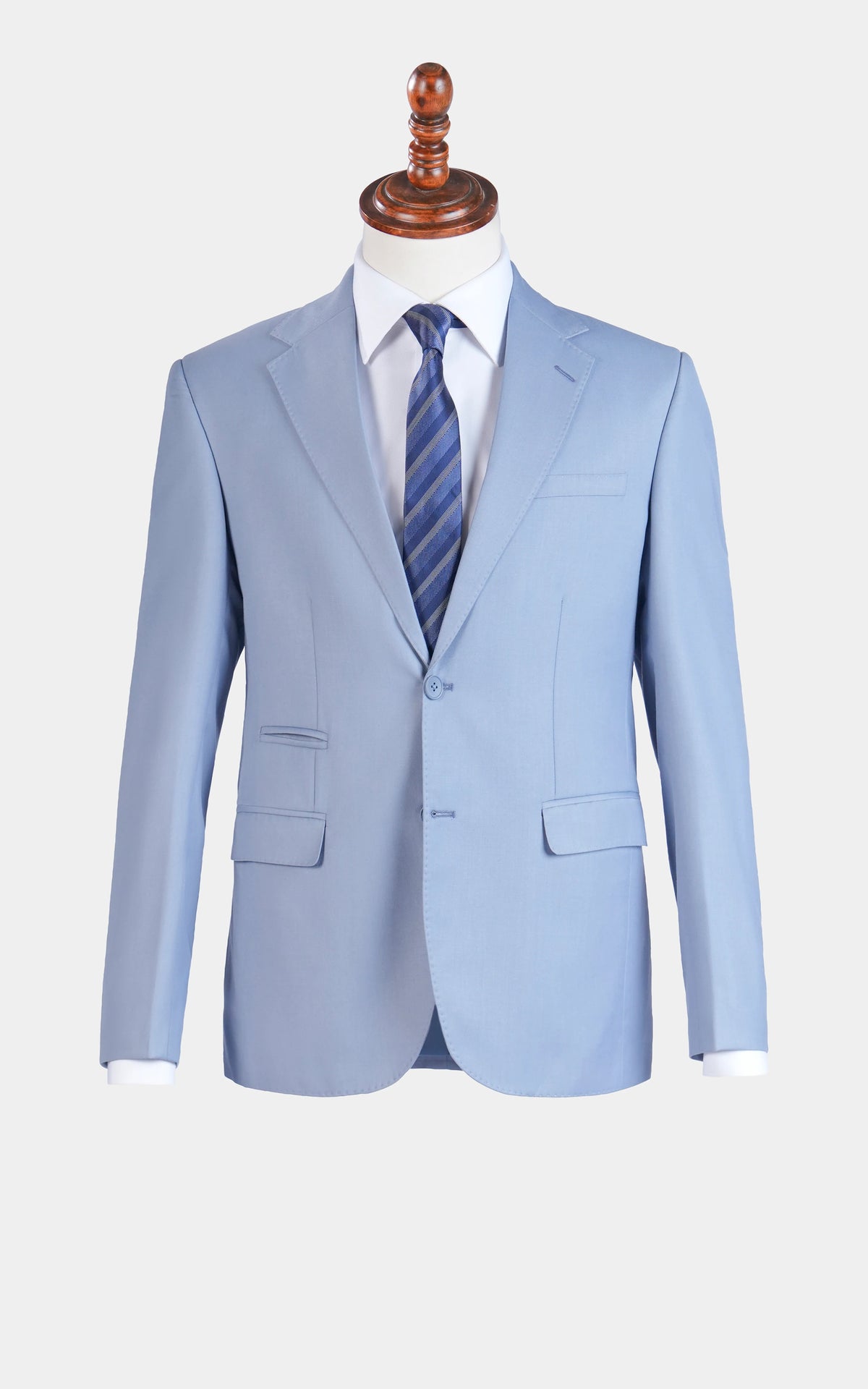 Smoke blue two-piece suit jacket and vest, front view