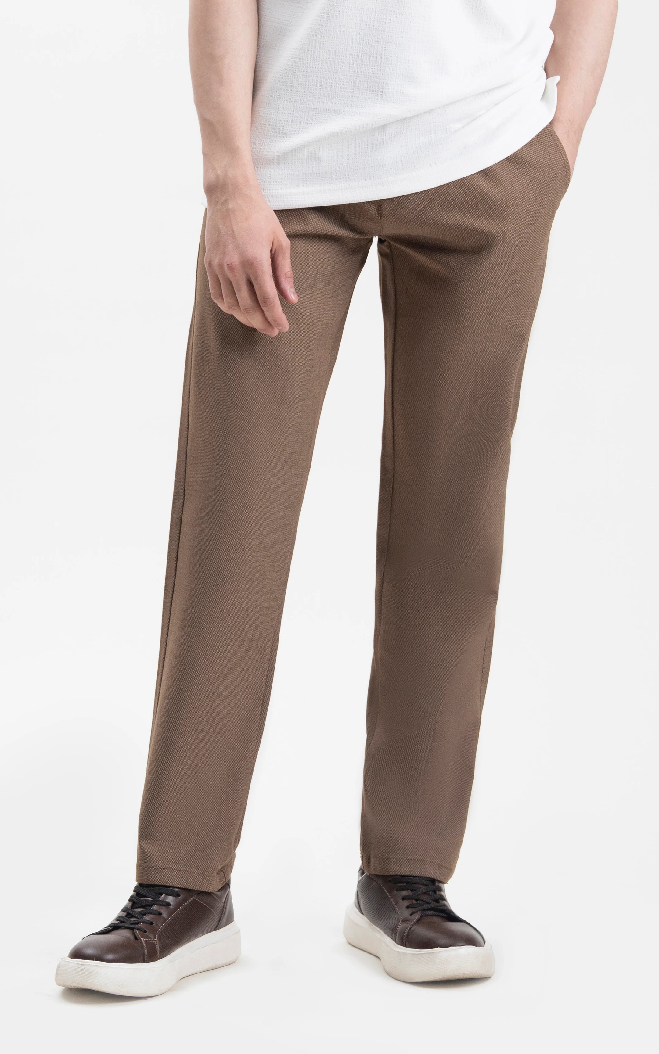 CASUAL PANT REGULAR FIT BROWN MELANGE