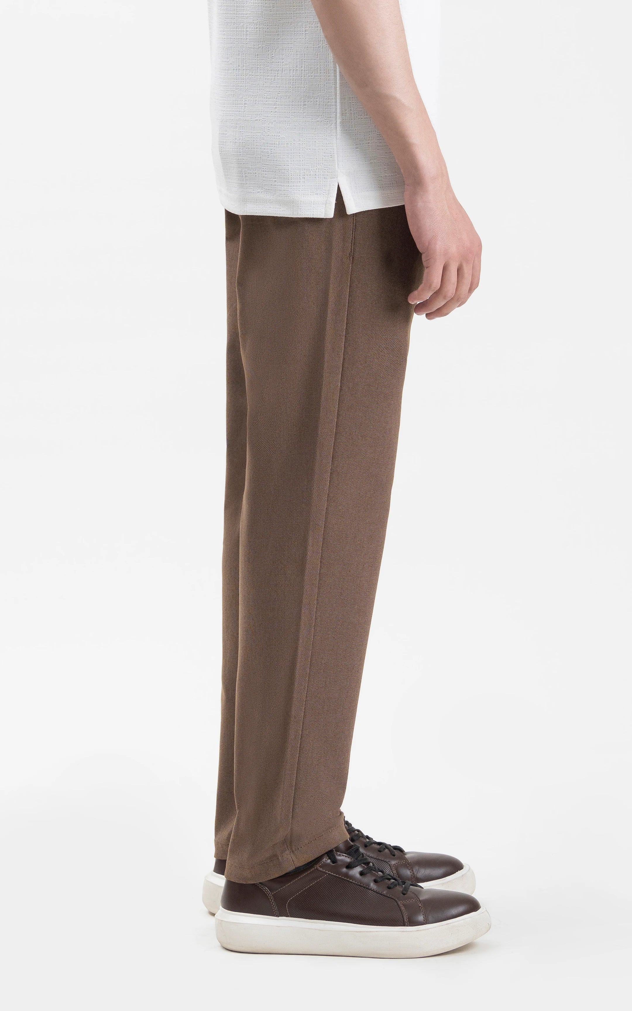 CASUAL PANT REGULAR FIT BROWN MELANGE