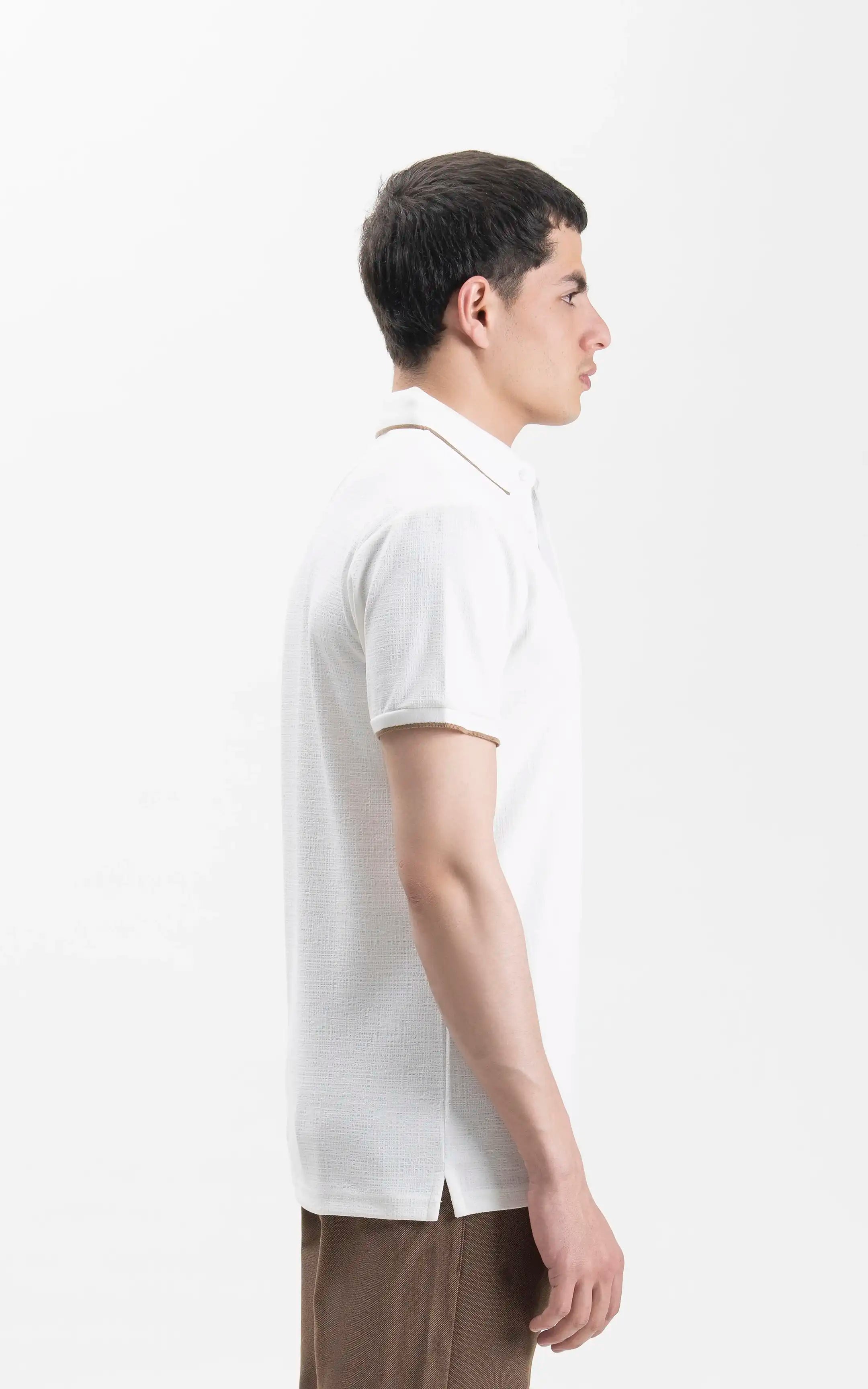 JACQUARD TEXTURED TIPPED POLO SHIRT OFF WHITE