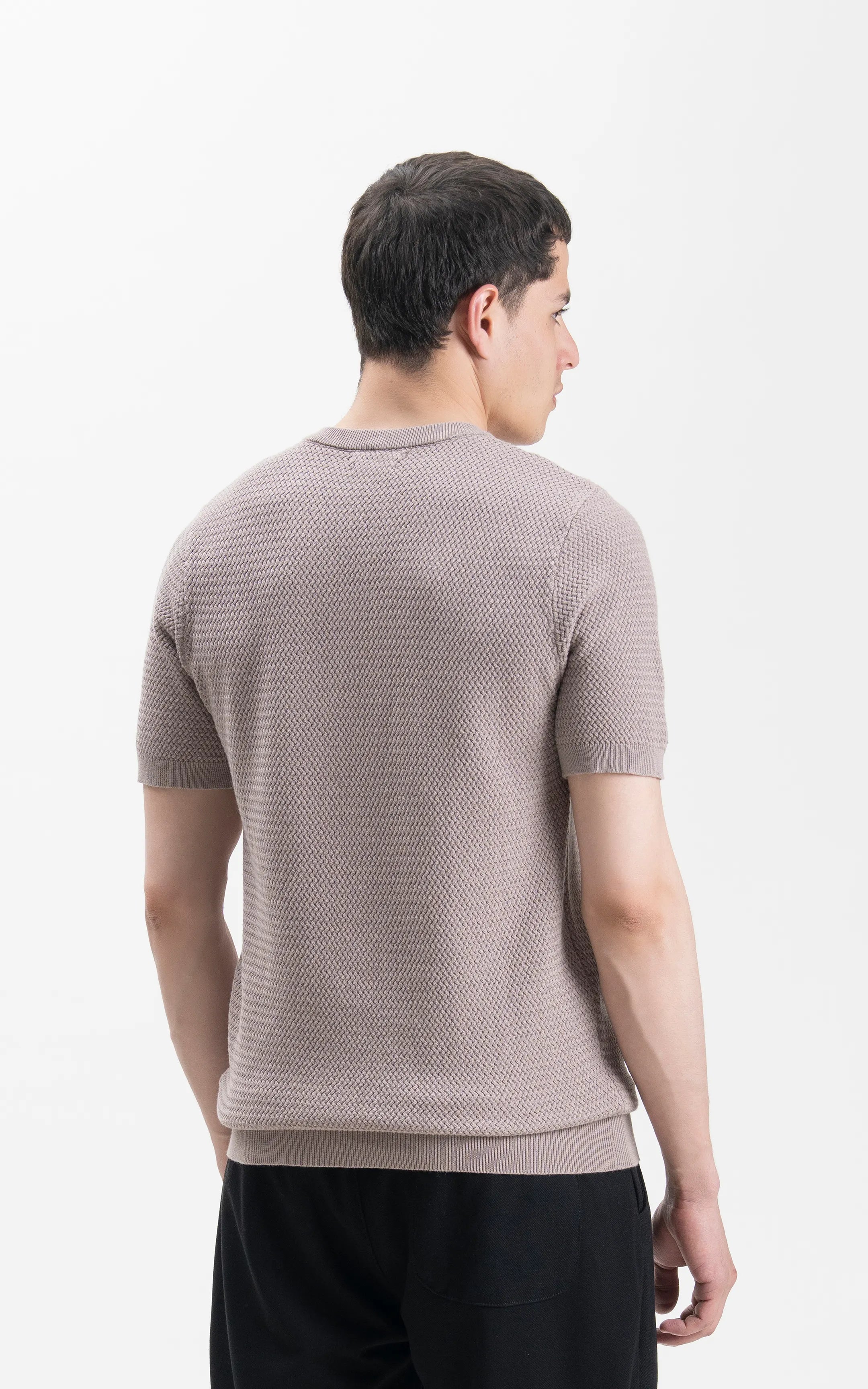 SWEATER KNIT SELF TEXTURED CREW NECK T SHIRT ASH GREY