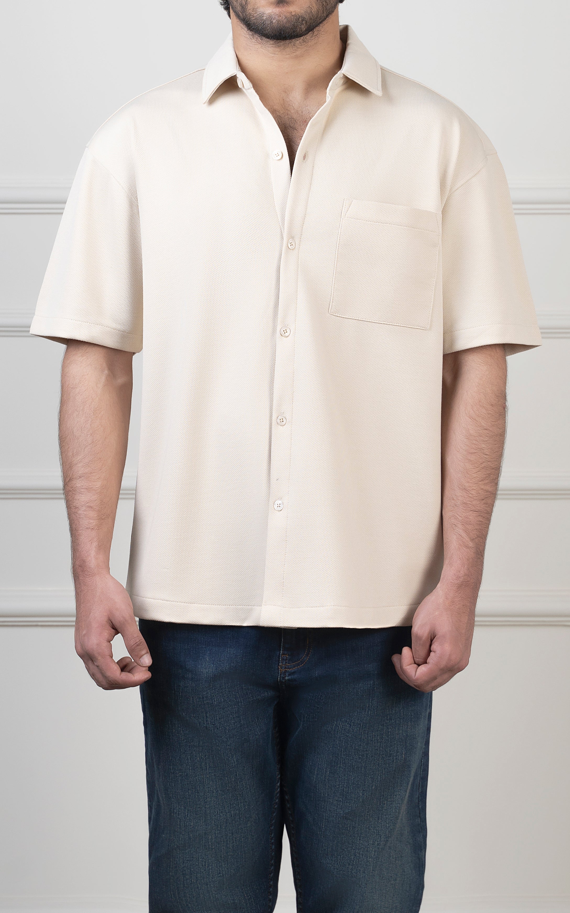 OVERSIZED KNITTED SHIRT LIGHT KHAKI