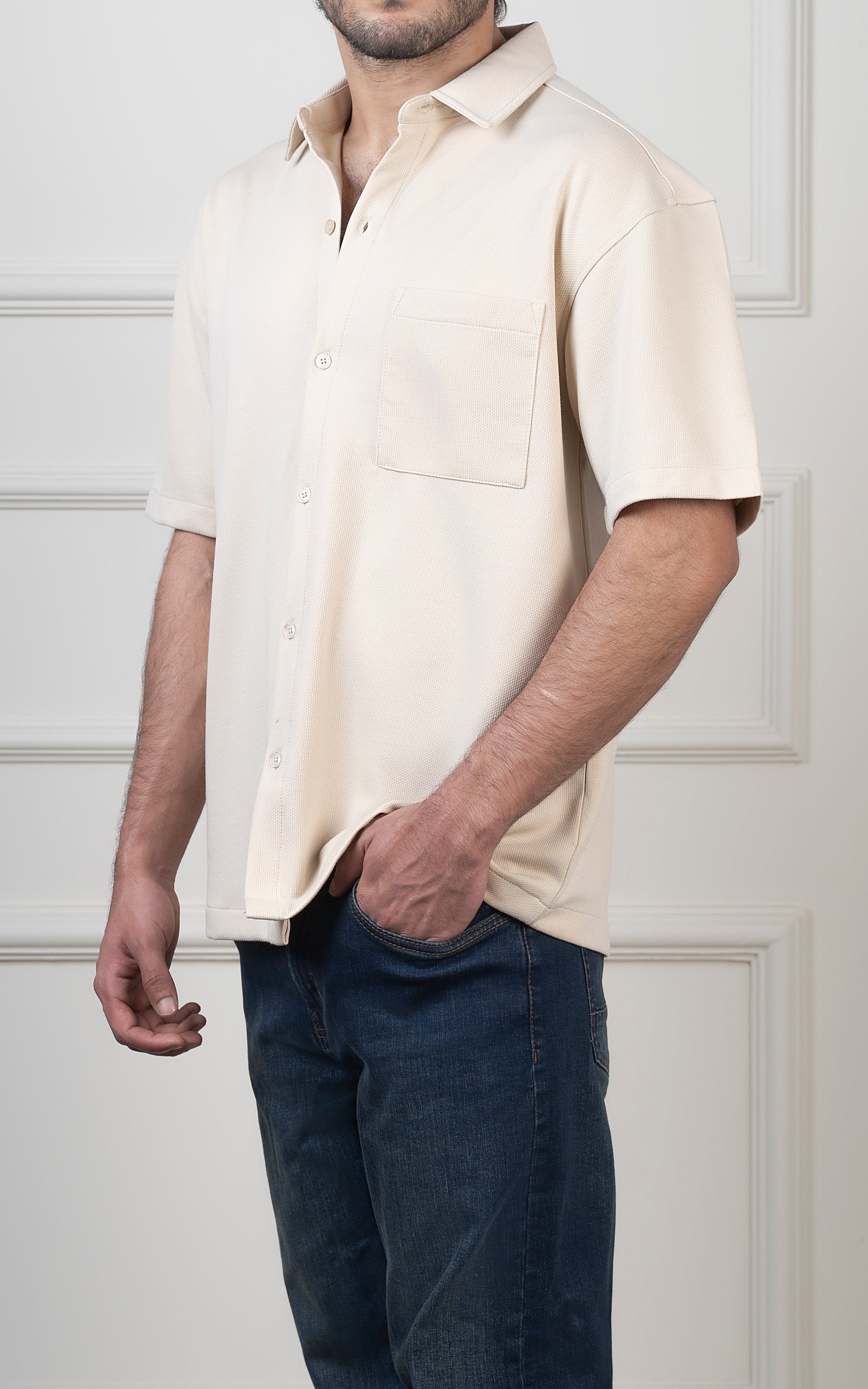OVERSIZED KNITTED SHIRT LIGHT KHAKI