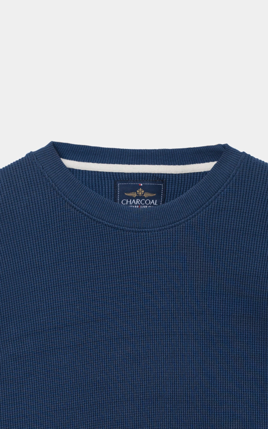 WAFFLE KNIT CREW NECK SWEATSHIRT BLUE