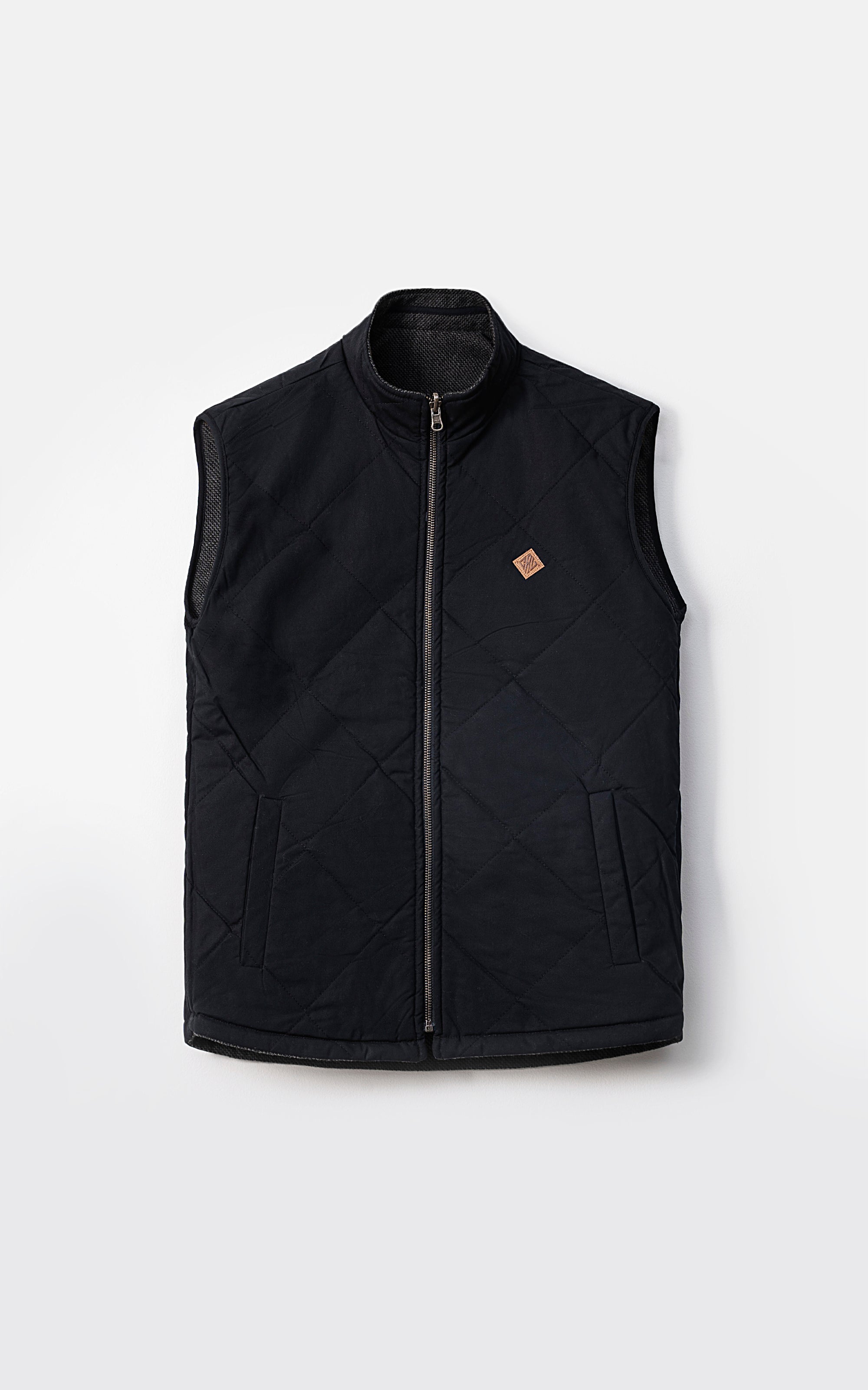 WOOL QUILTED SLEEVELESS REVERSIBLE JACKET CHARCOAL GREY