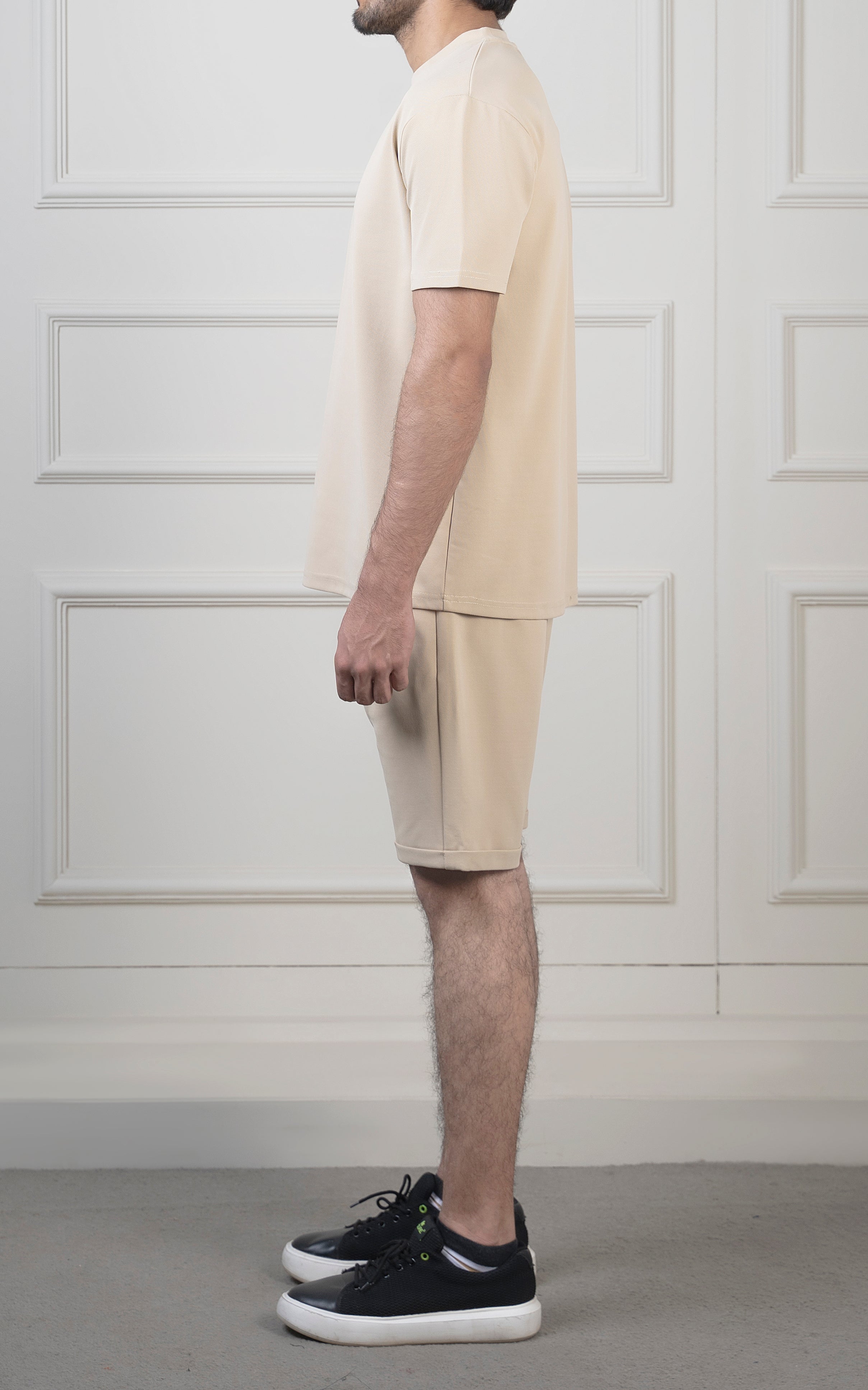 Oversize Textured Round Neck T-Shirt light khaki