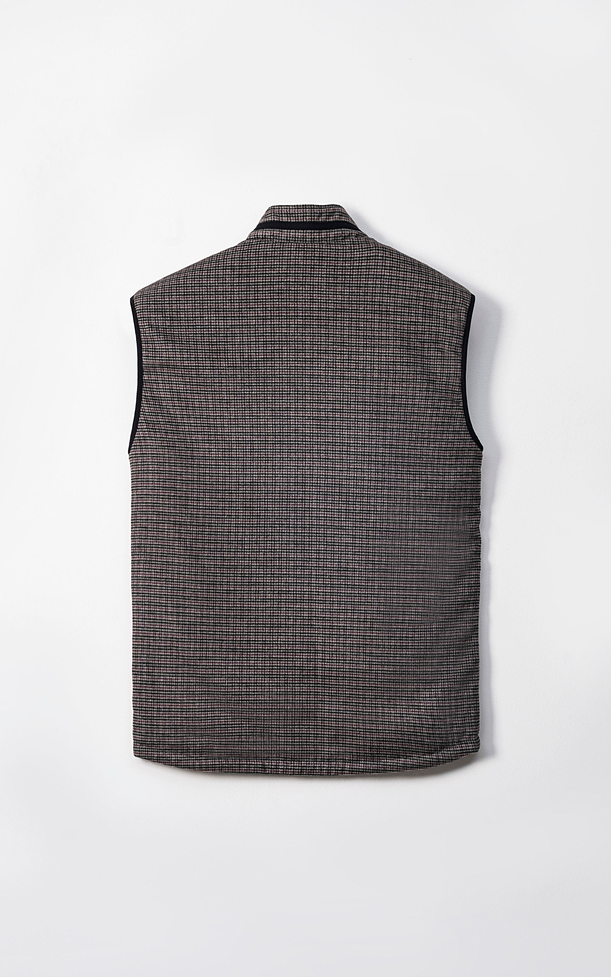 WOOL QUILTED SLEEVELESS REVERSIBLE JACKET BURGUNDY GREY