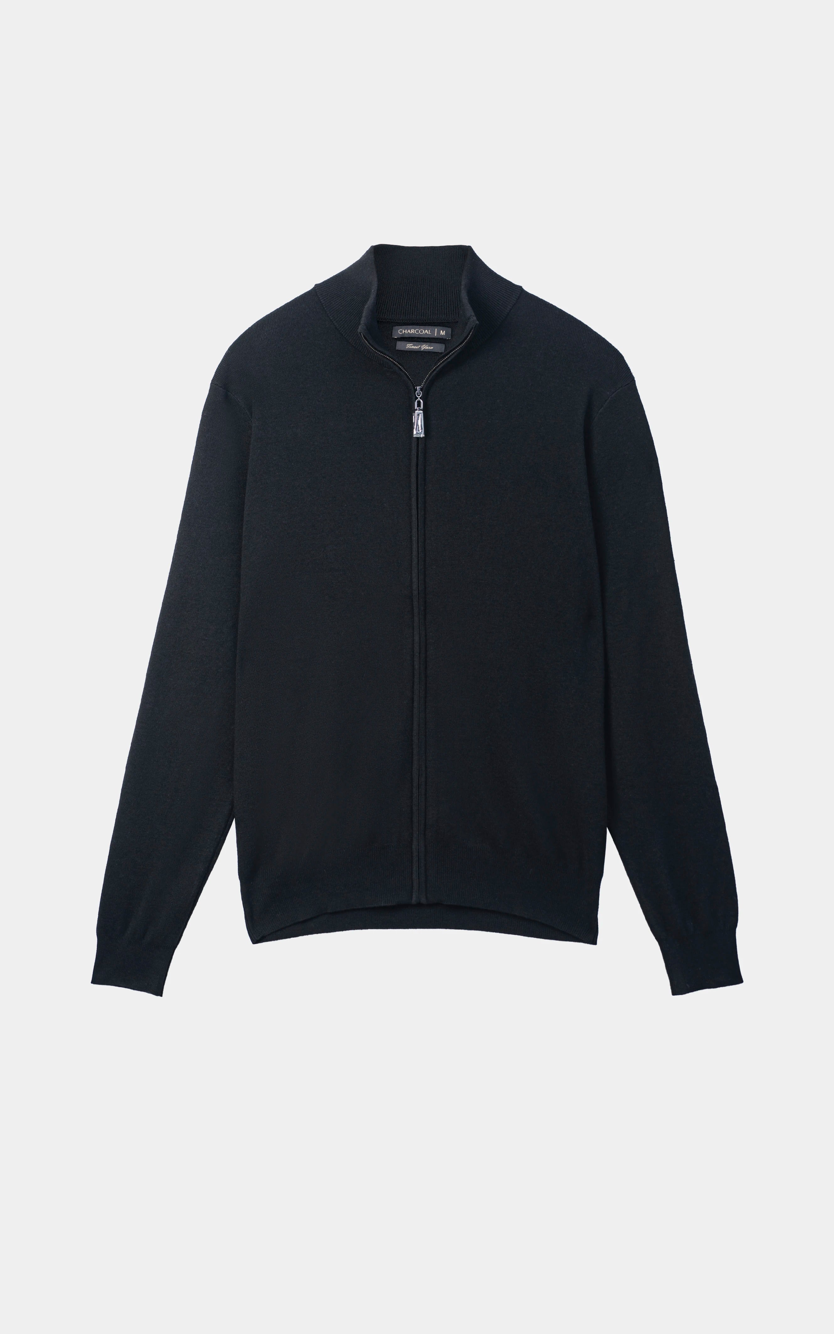 Full-Zip Mock Neck Sweater Black
