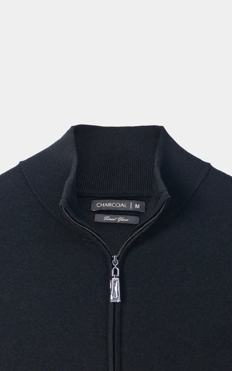Full-Zip Mock Neck Sweater Black