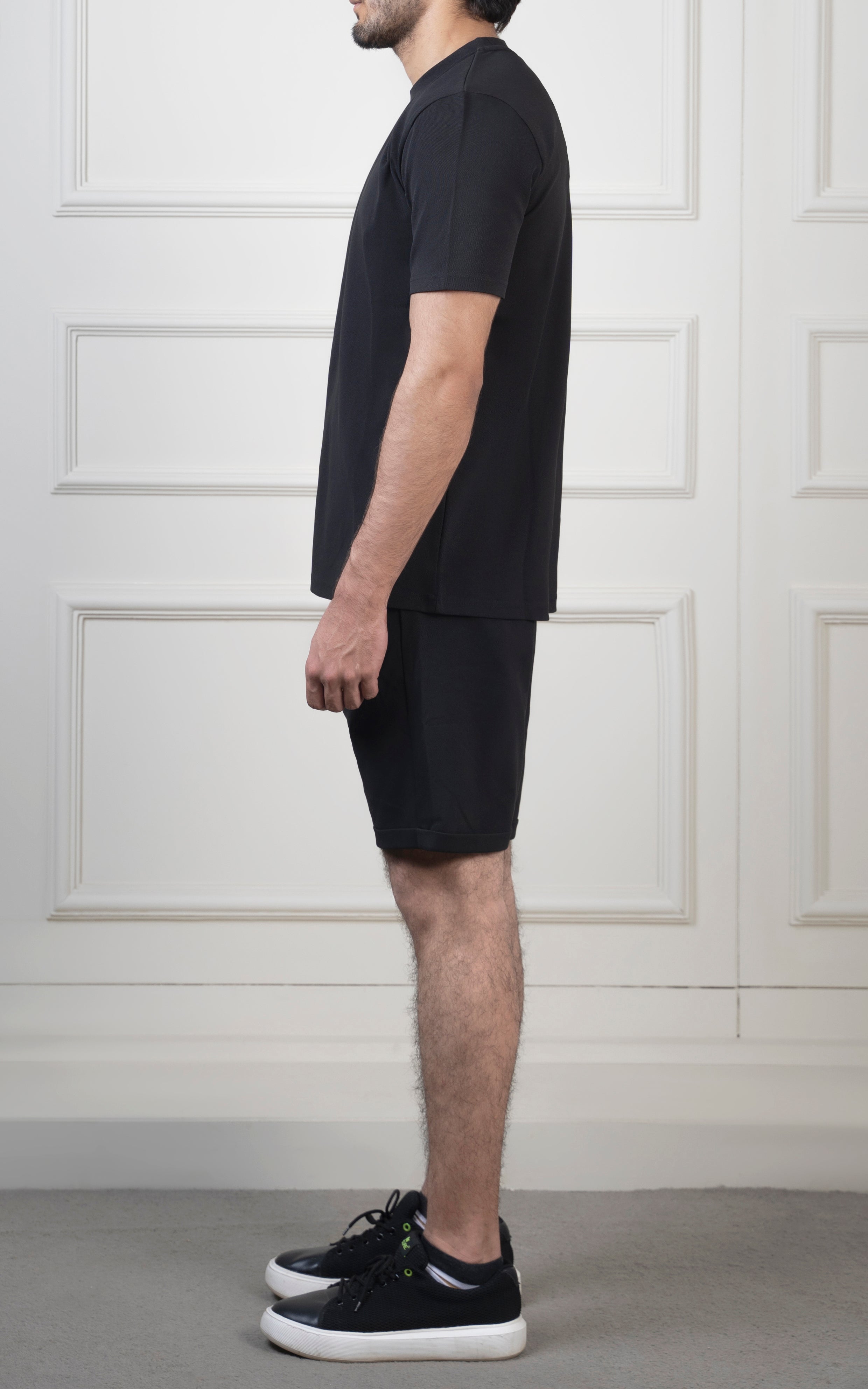 Oversize Textured Round Neck T-Shirt Black