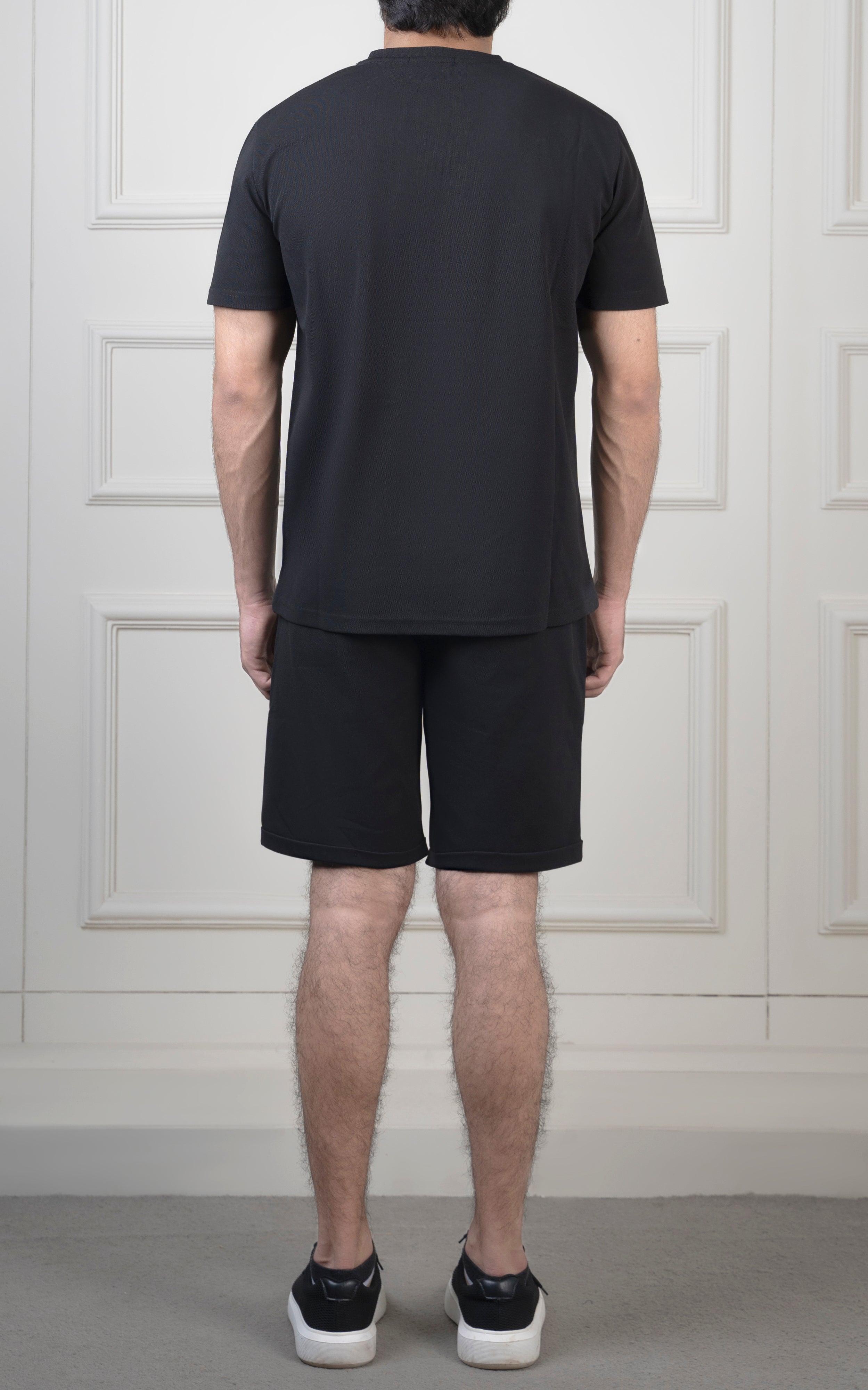 Oversize Textured Round Neck T-Shirt Black