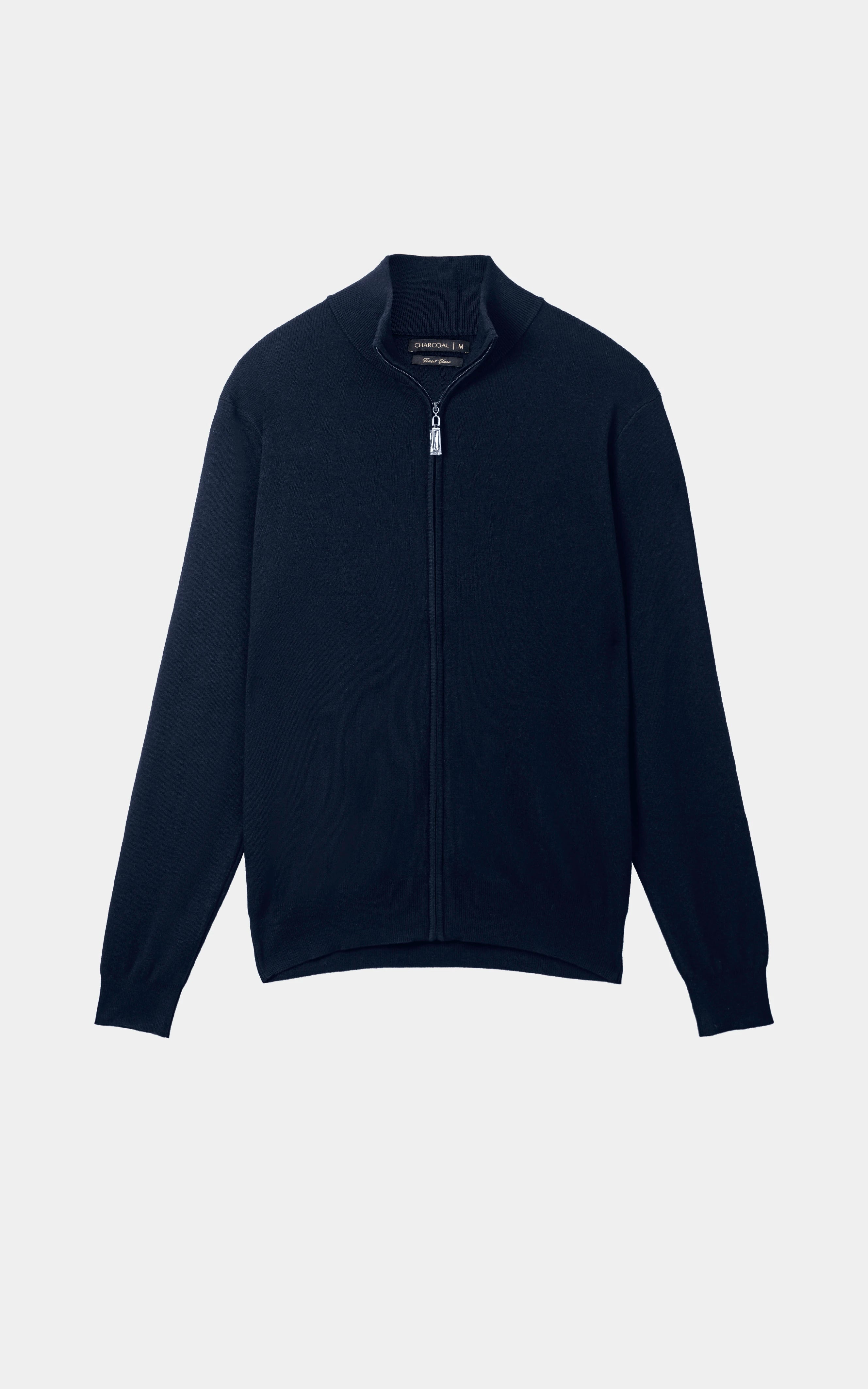 Full-Zip Mock Neck Sweater Navy