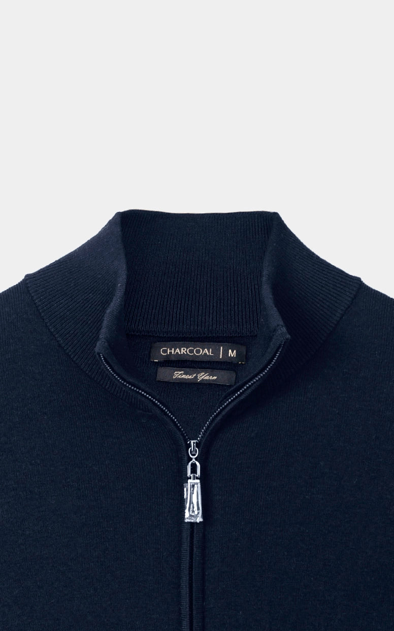 Full-Zip Mock Neck Sweater Navy