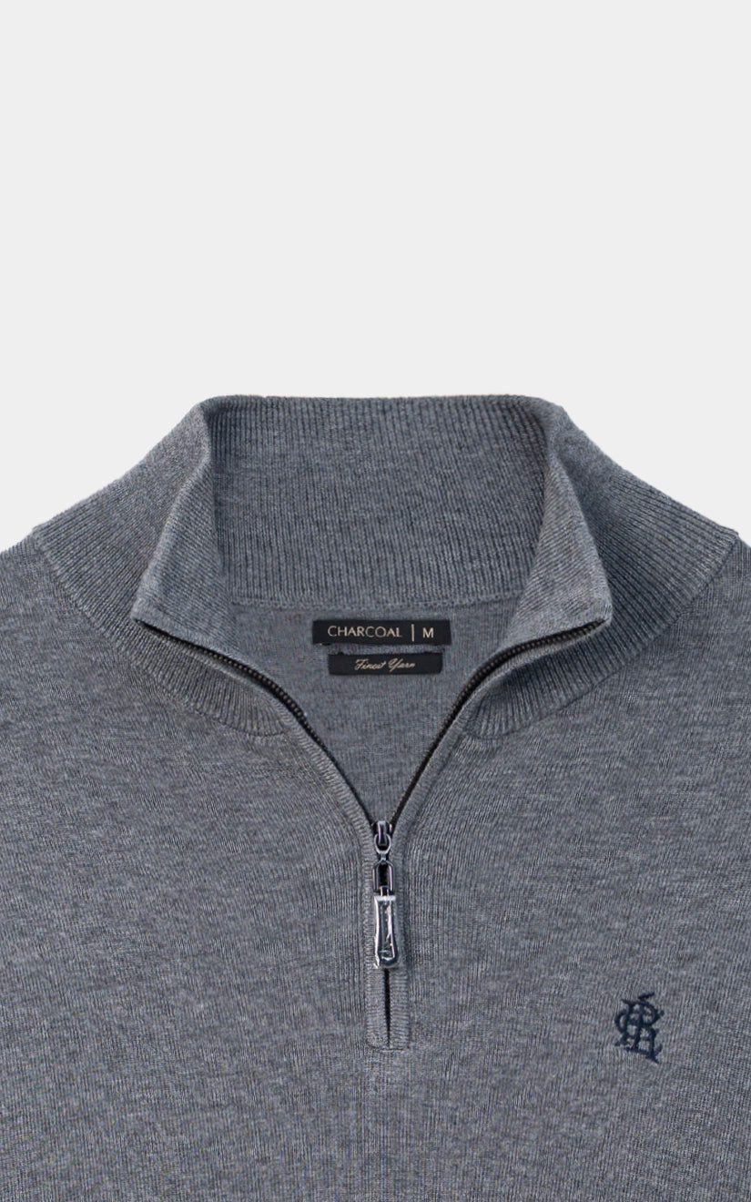 Mock Neck Sweater half zip Grey