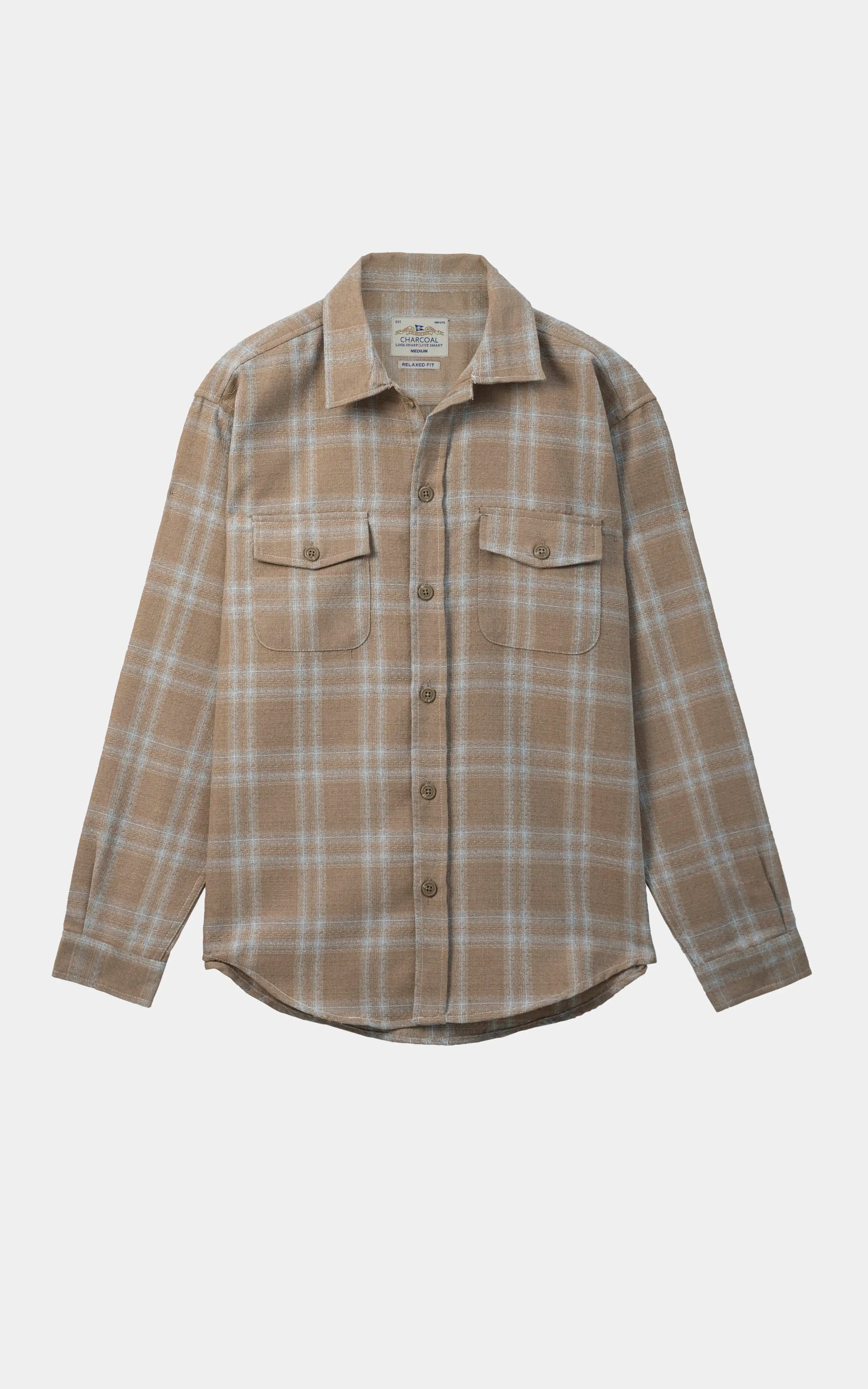 RELAXED FIT CASUAL SHIRT KHAKI CHECK