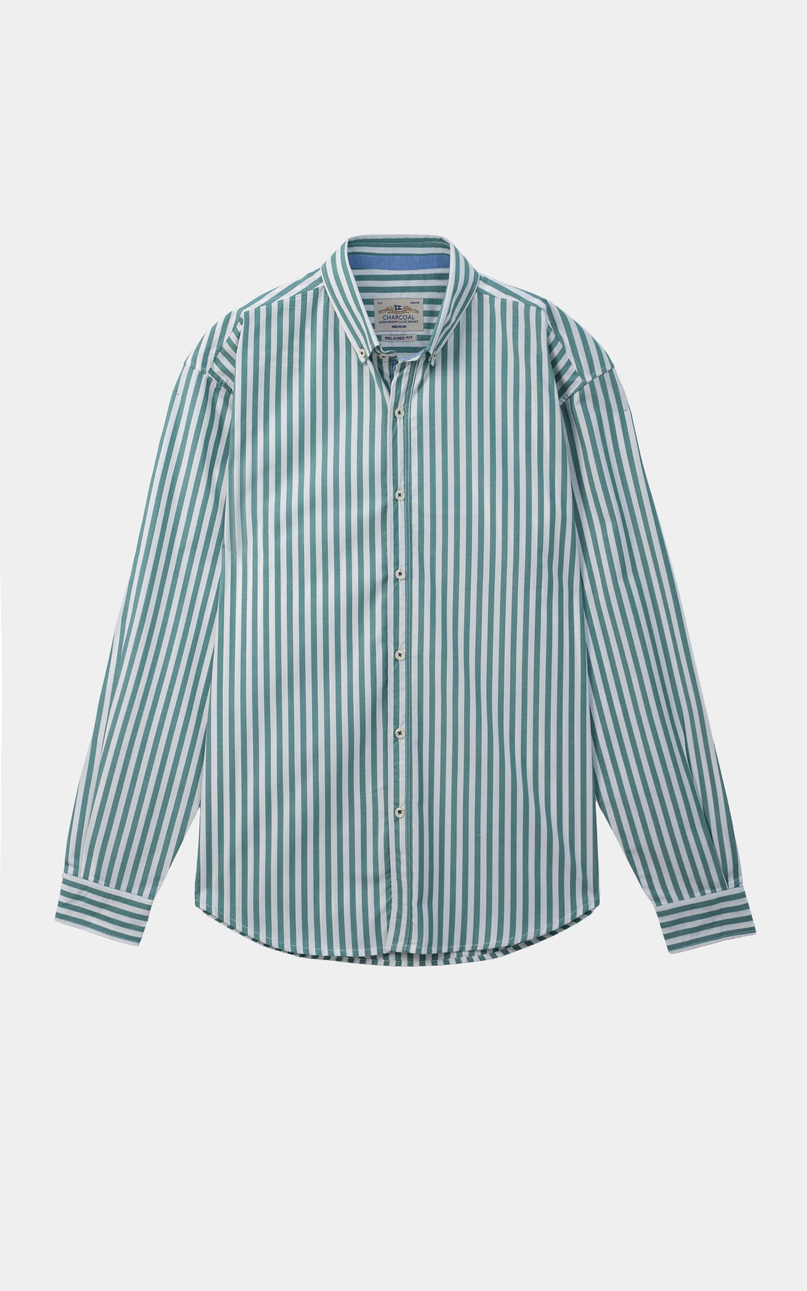 STRIPED RELAXED CASUAL SHIRT OFF WHITE GREEN