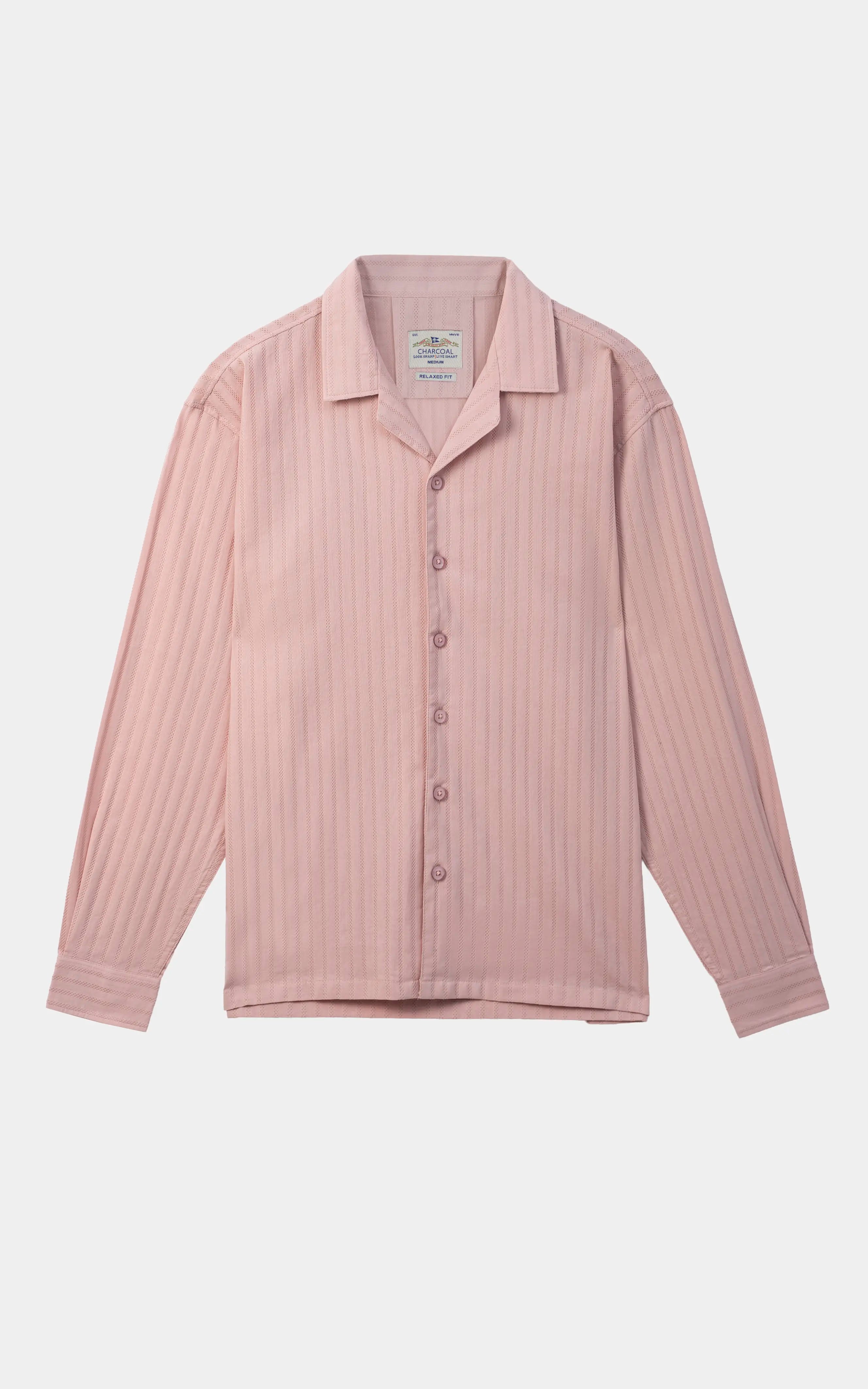 SELF TEXTURED JACQUARD CASUAL SHIRT PINK