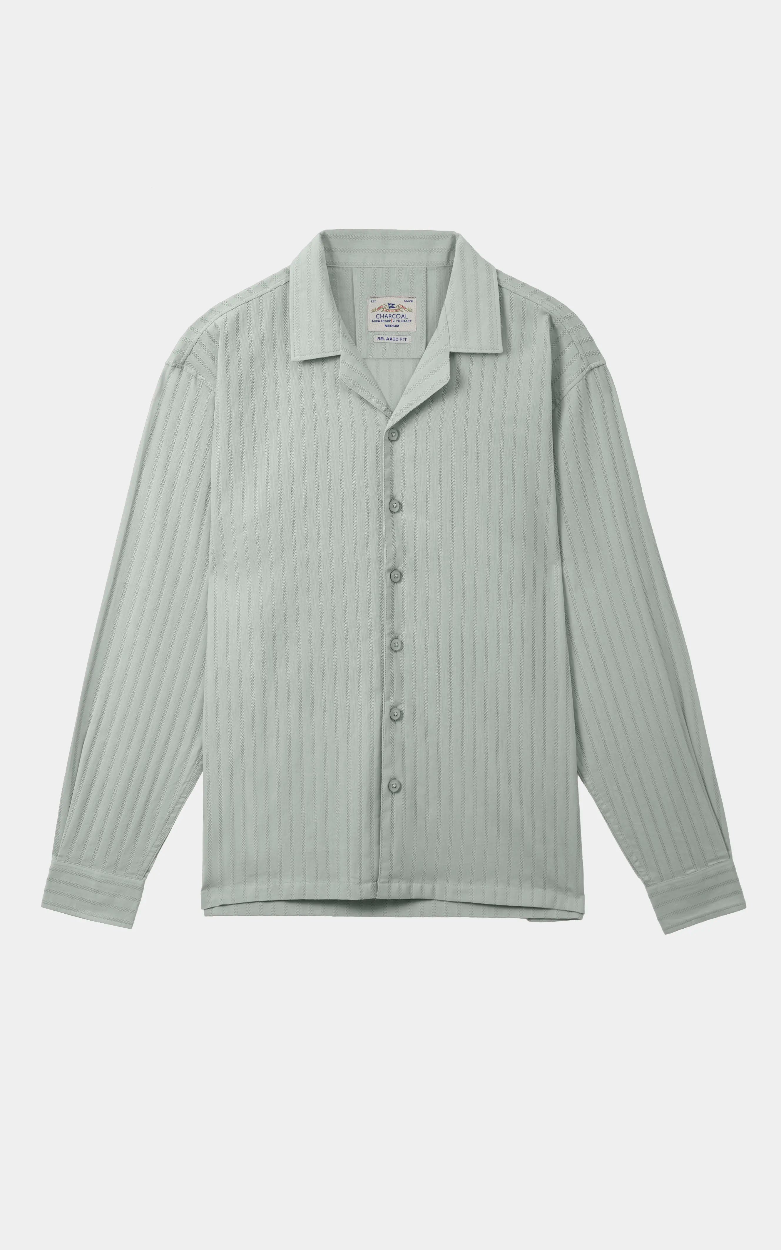SELF TEXTURED JACQUARD CASUAL SHIRT LIGHT GREEN