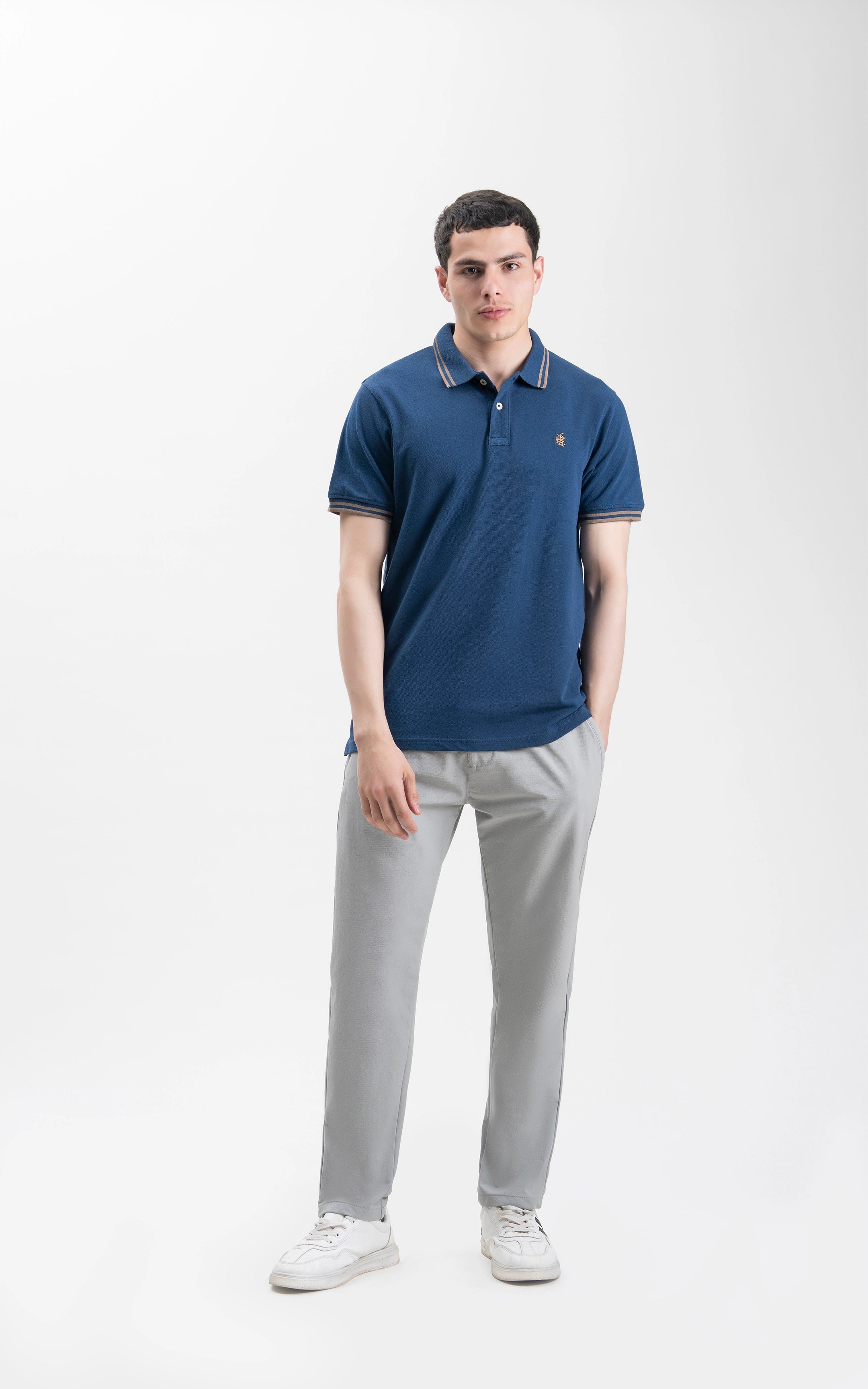 REGULAR FIT TIPPING POLO SHIRT TEAL BLUE