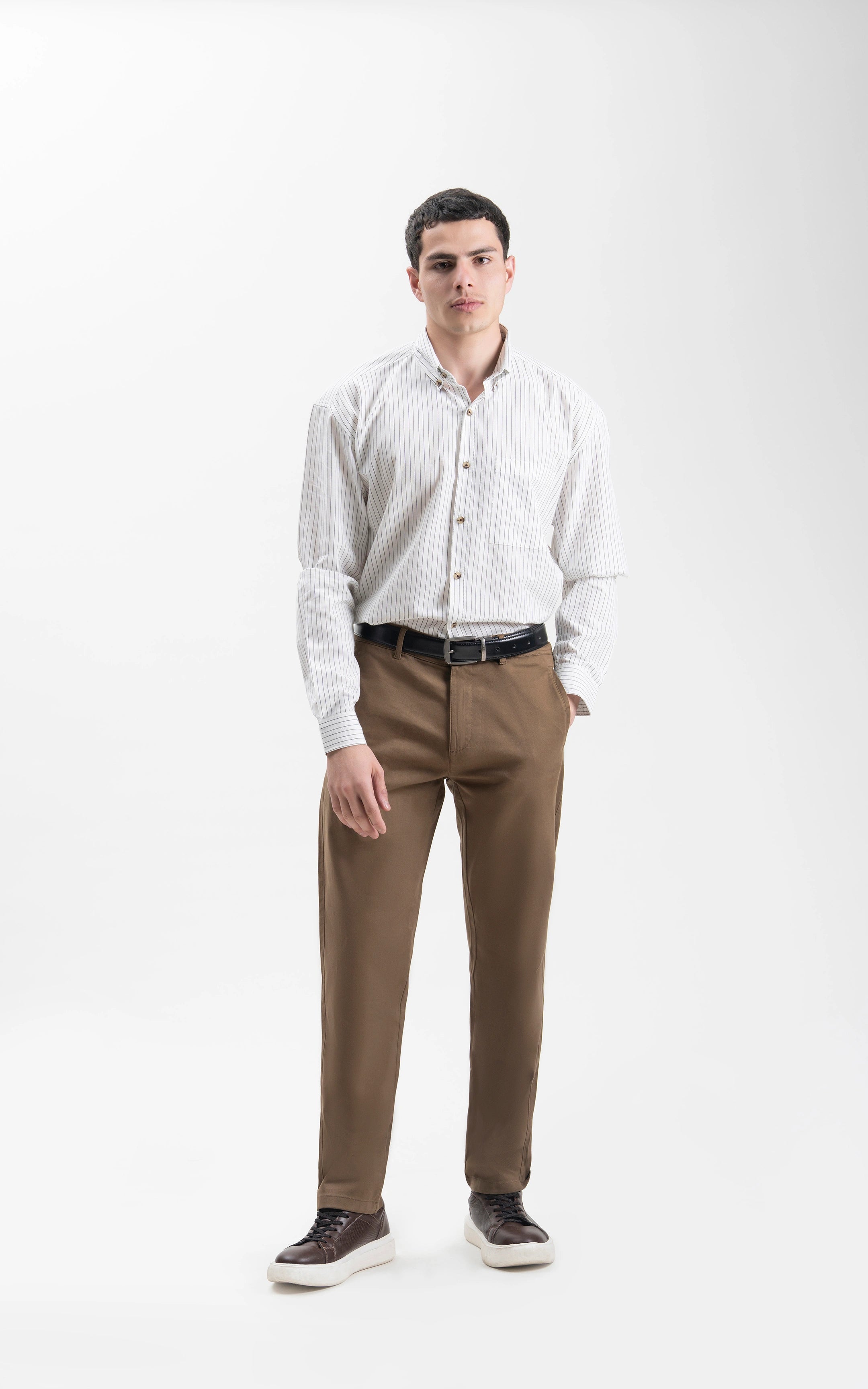 BUTTON DOWN COLLAR STRIPED CASUAL SHIRT OFF WHITE