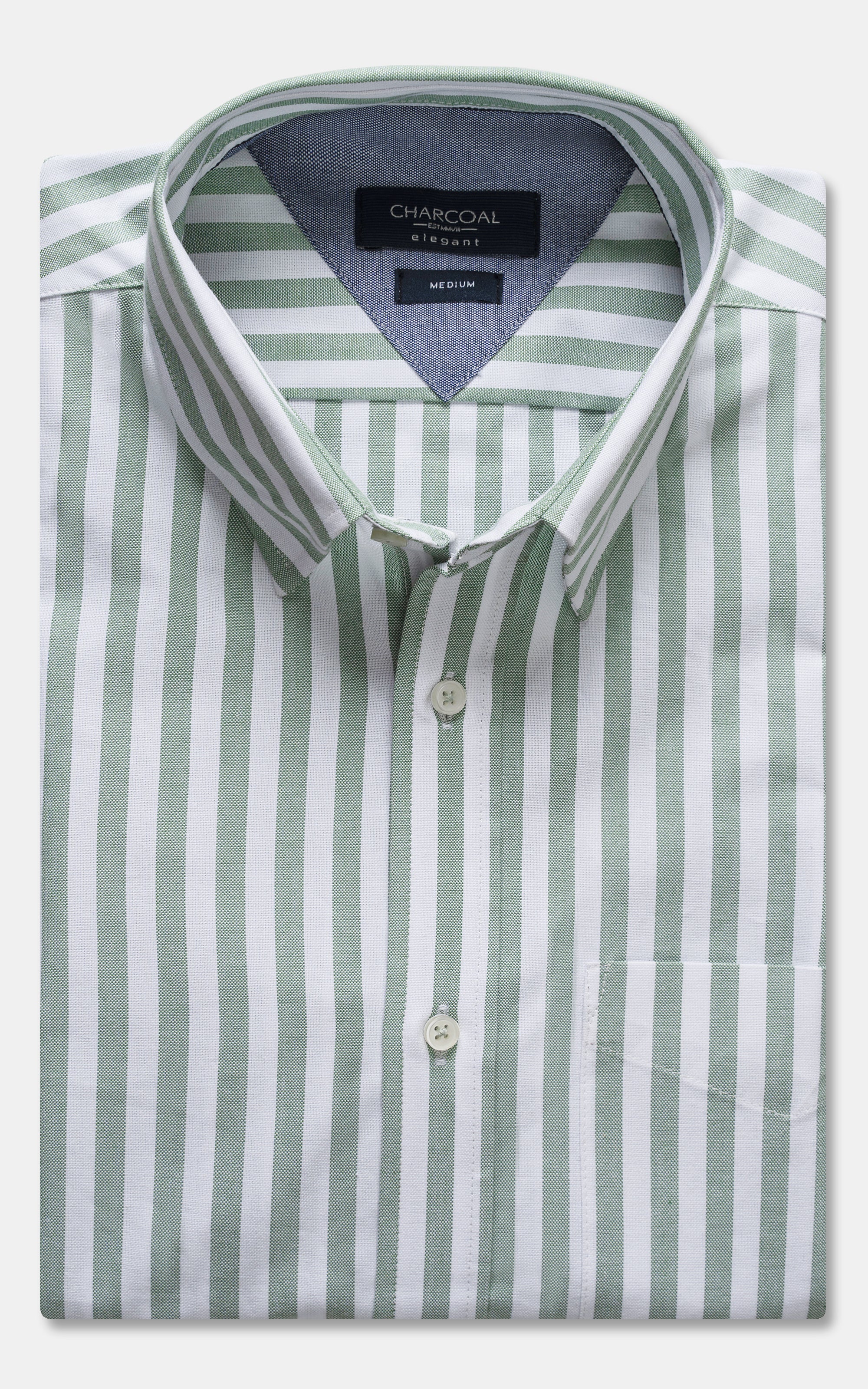 HIDDEN BUTTON DOWN COLLAR GREEN STIPED
