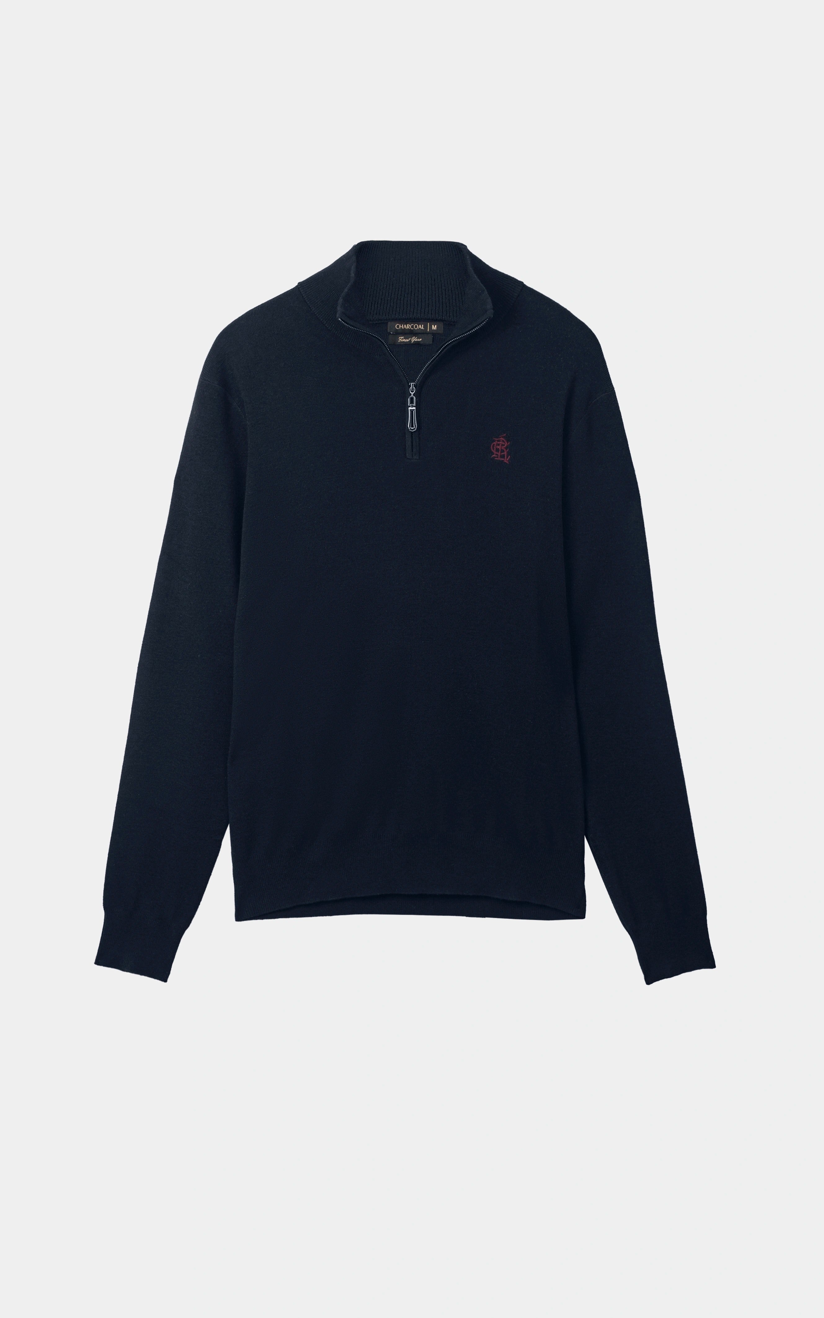 Mock Neck Sweater half zip Navy