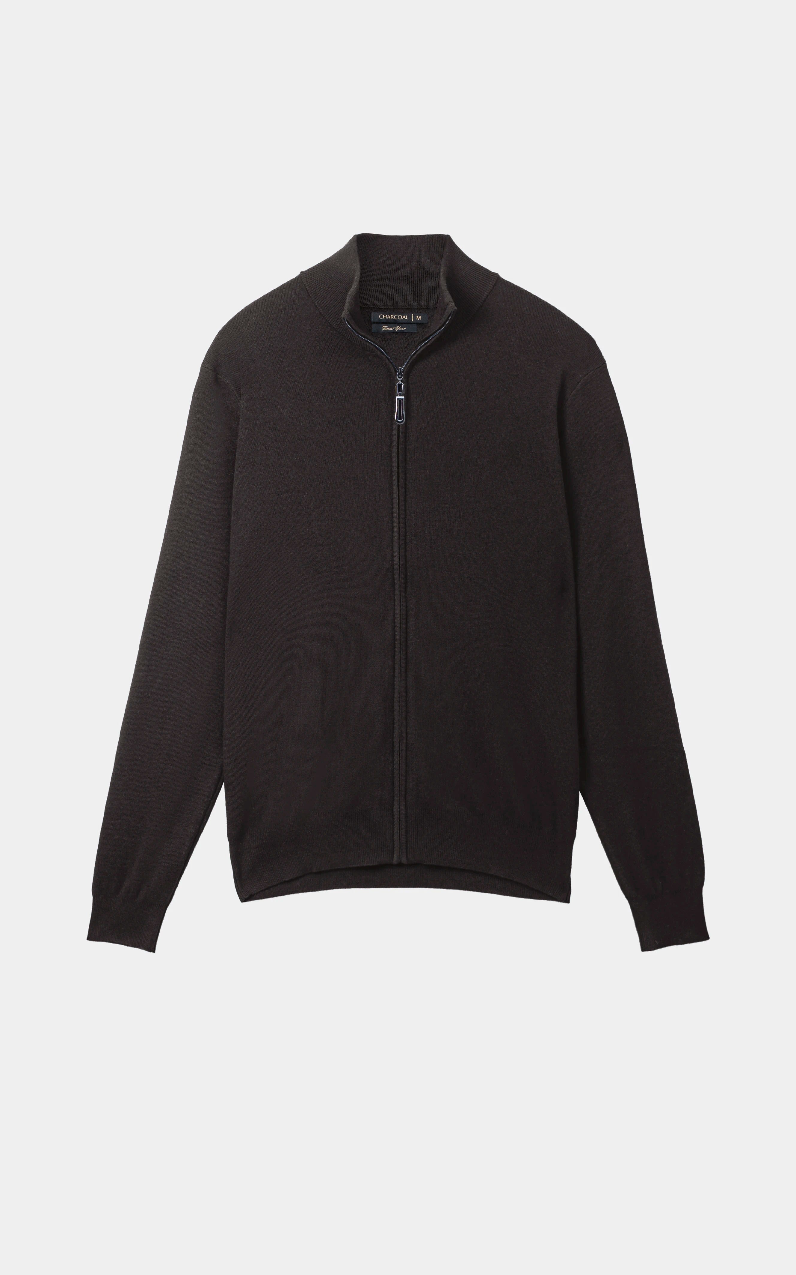 Full-Zip Mock Neck Sweater Dark Brown