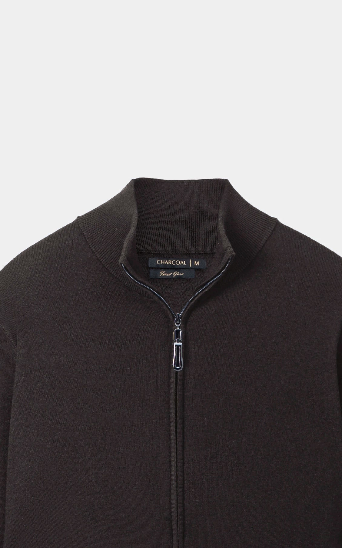 Full-Zip Mock Neck Sweater Dark Brown