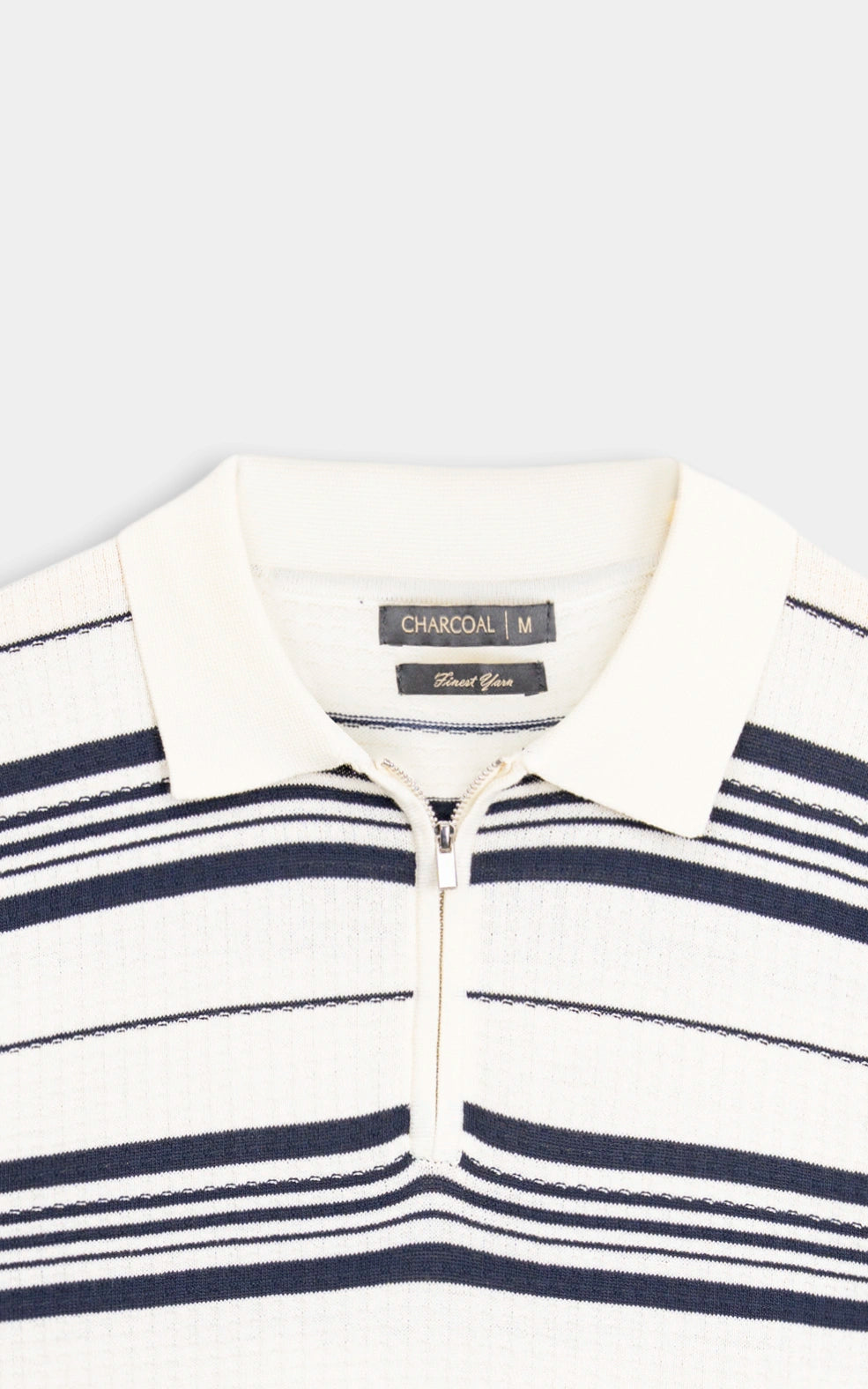 SWEATER KNIT HORIZONTAL STRIPED POLO SHIRT OFF WHITE