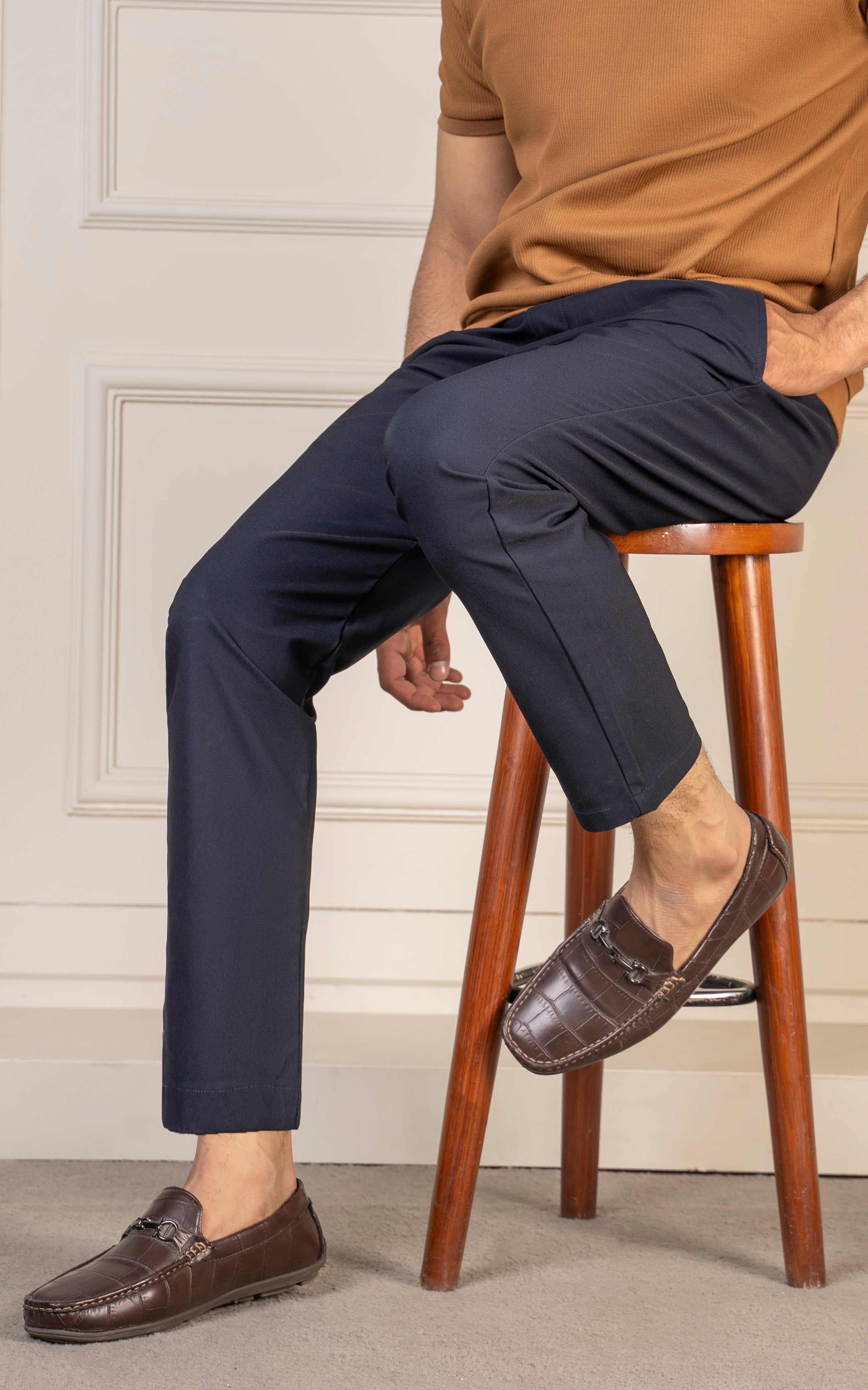 TWILL REGULAR TAPERED FIT PANT NAVY