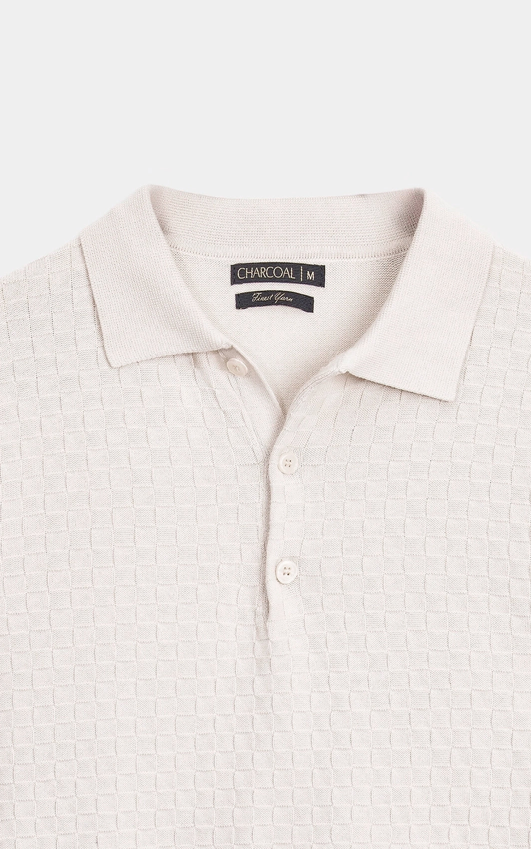 SWEATER KNIT SELF TEXTURED POLO BEIGE