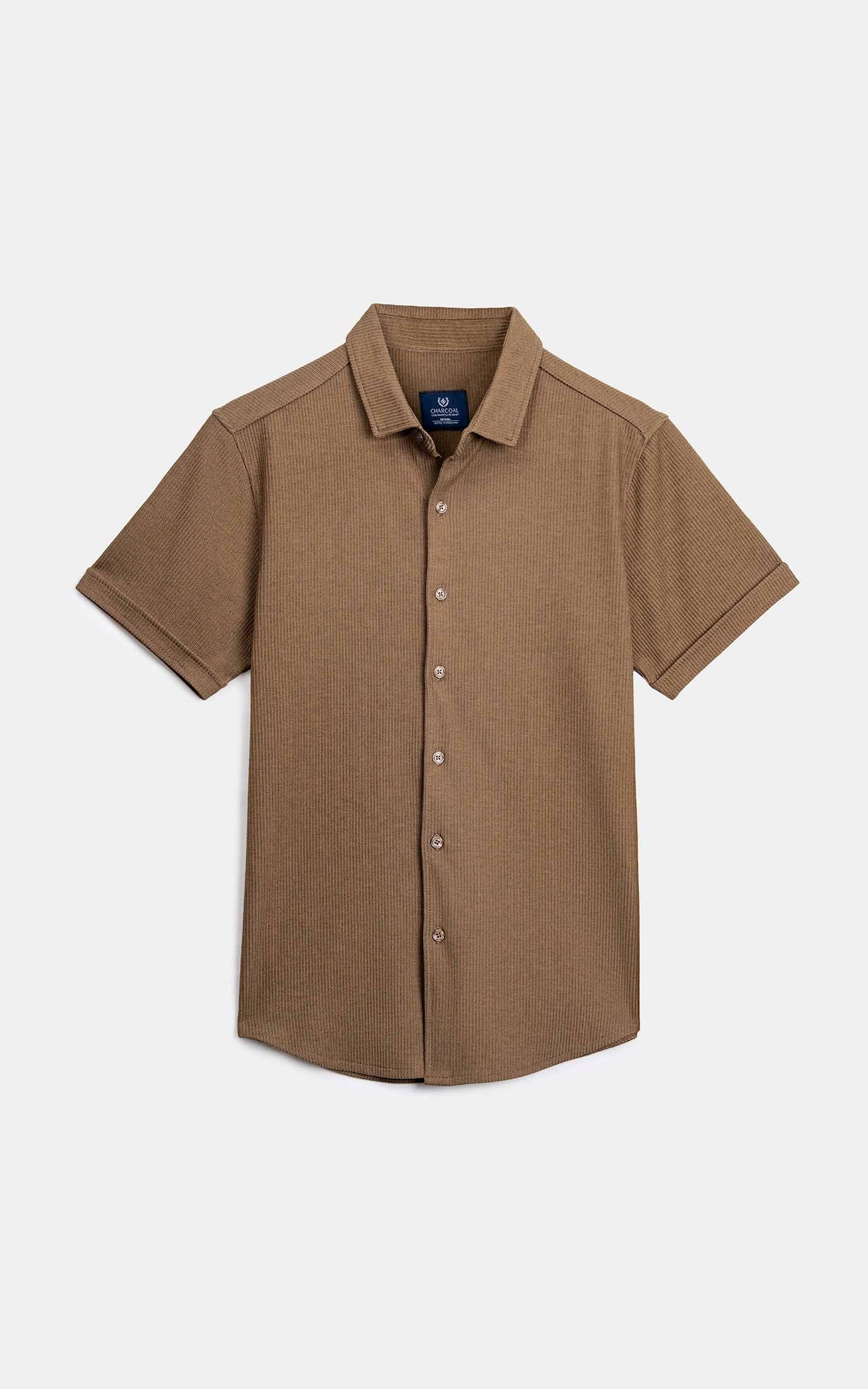SELF JACQUARD STRIPED SMART FIT SHIRT BROWN