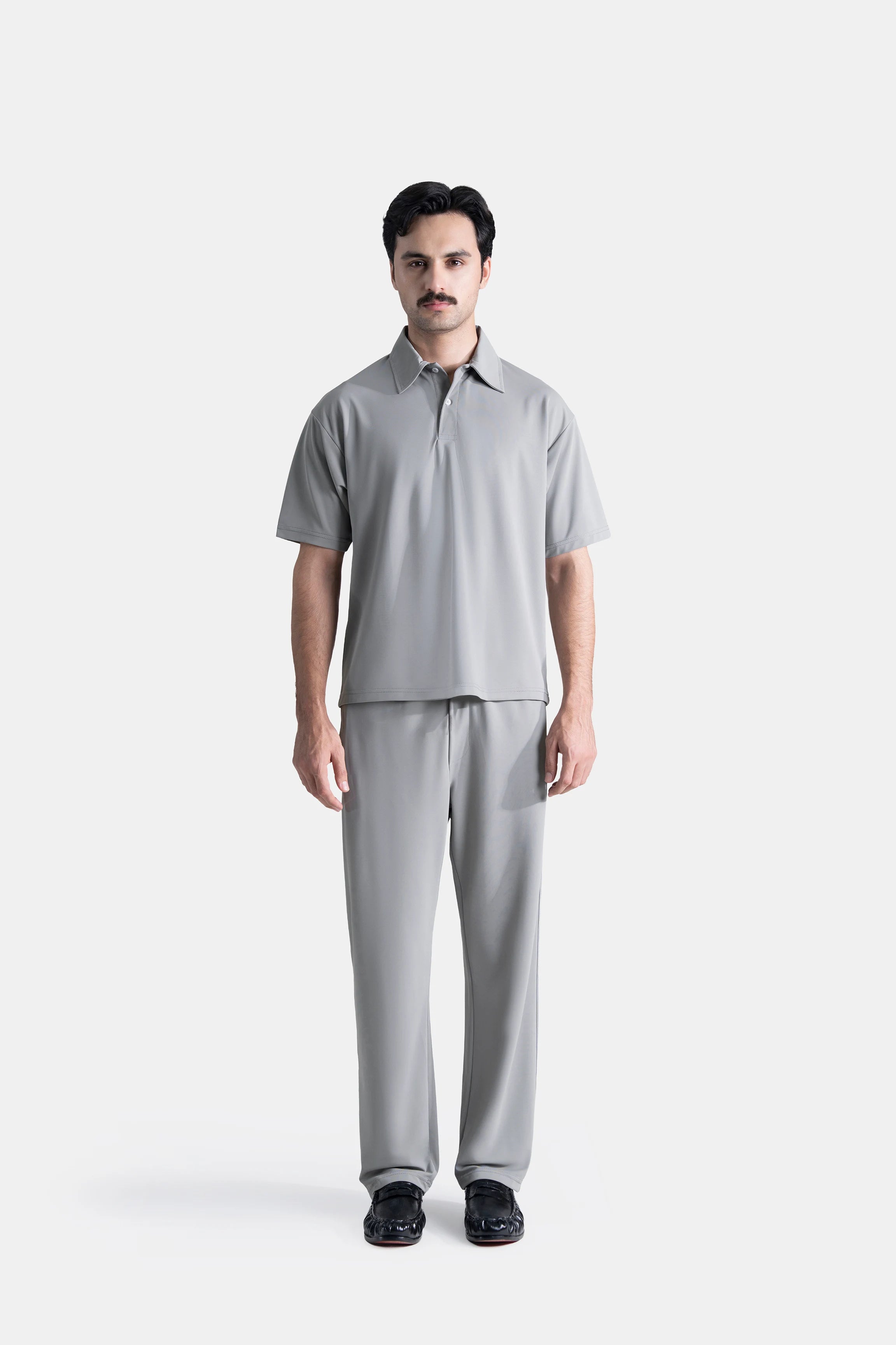 LOOSE FIT HALF SLEEVES POLO SHIRT GREY