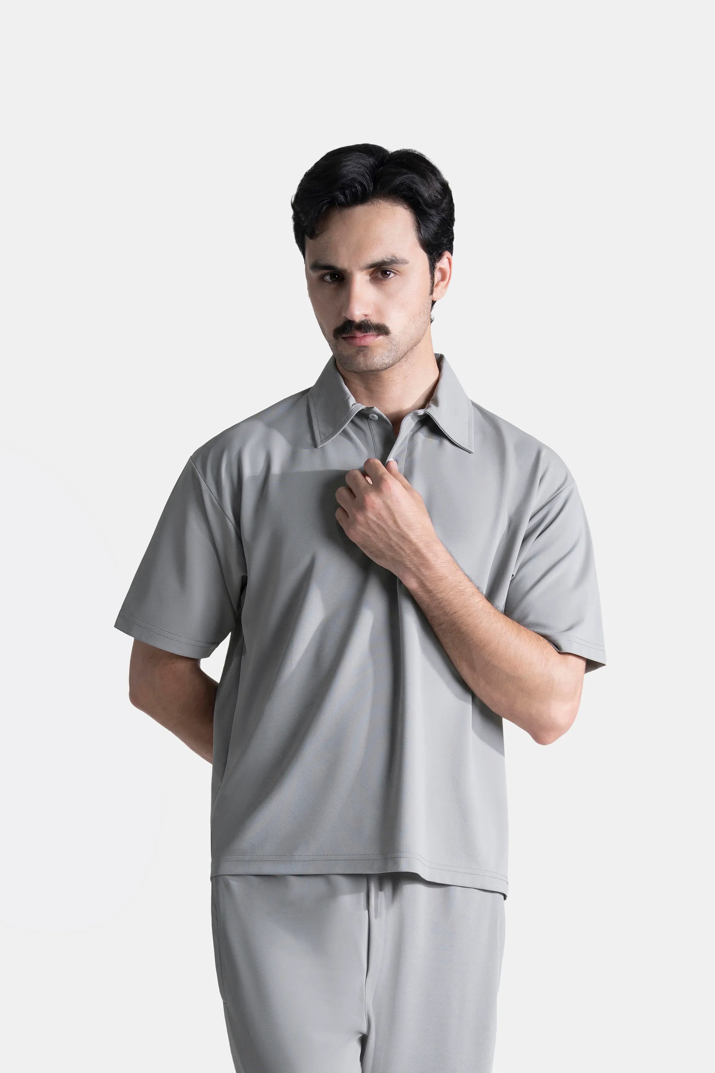 LOOSE FIT HALF SLEEVES POLO SHIRT GREY