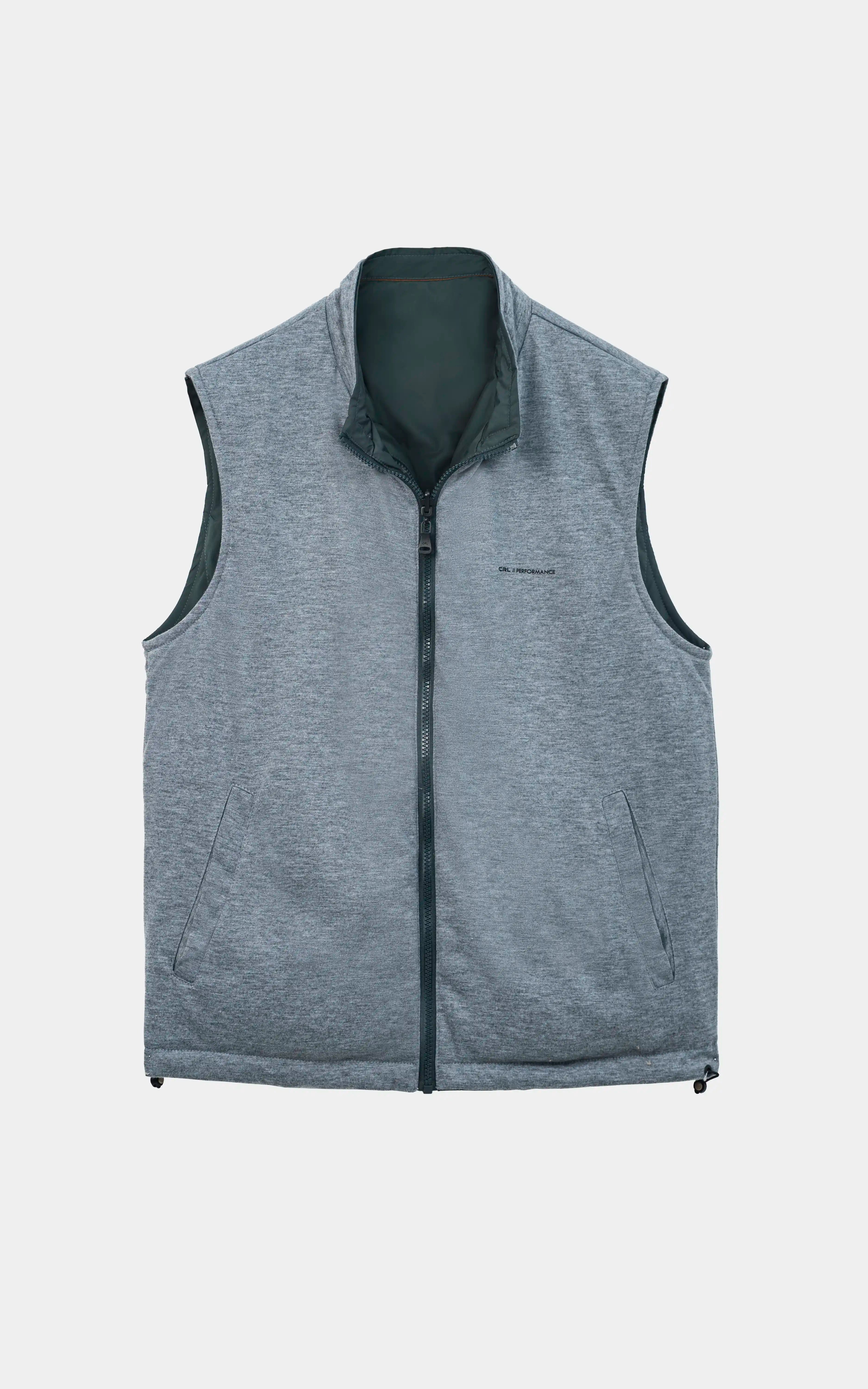 SMART FIT SLEEVELESS REVERSIBLE JACKET DARK GREEN WITH GREY MELANGE