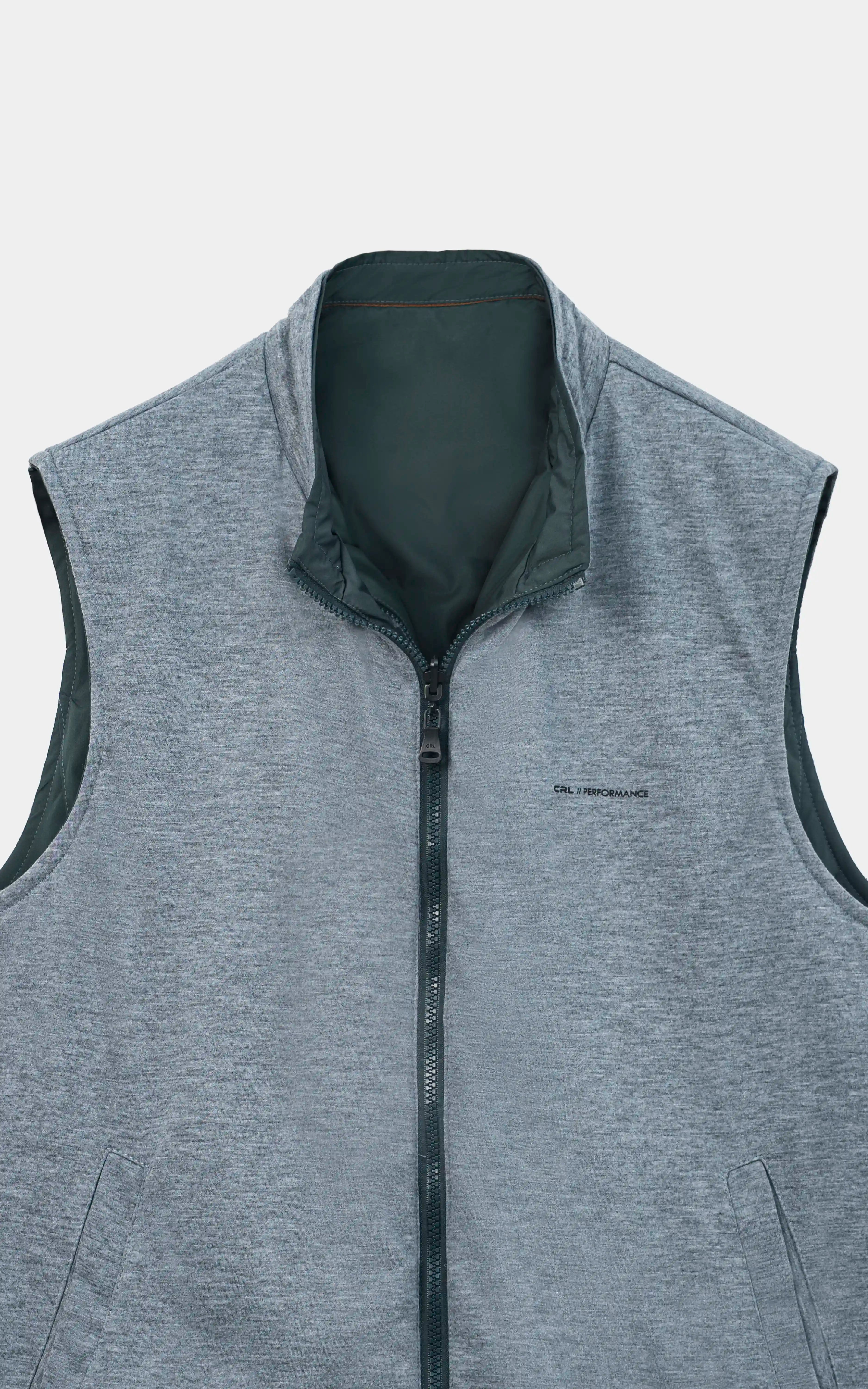 SMART FIT SLEEVELESS REVERSIBLE JACKET DARK GREEN WITH GREY MELANGE