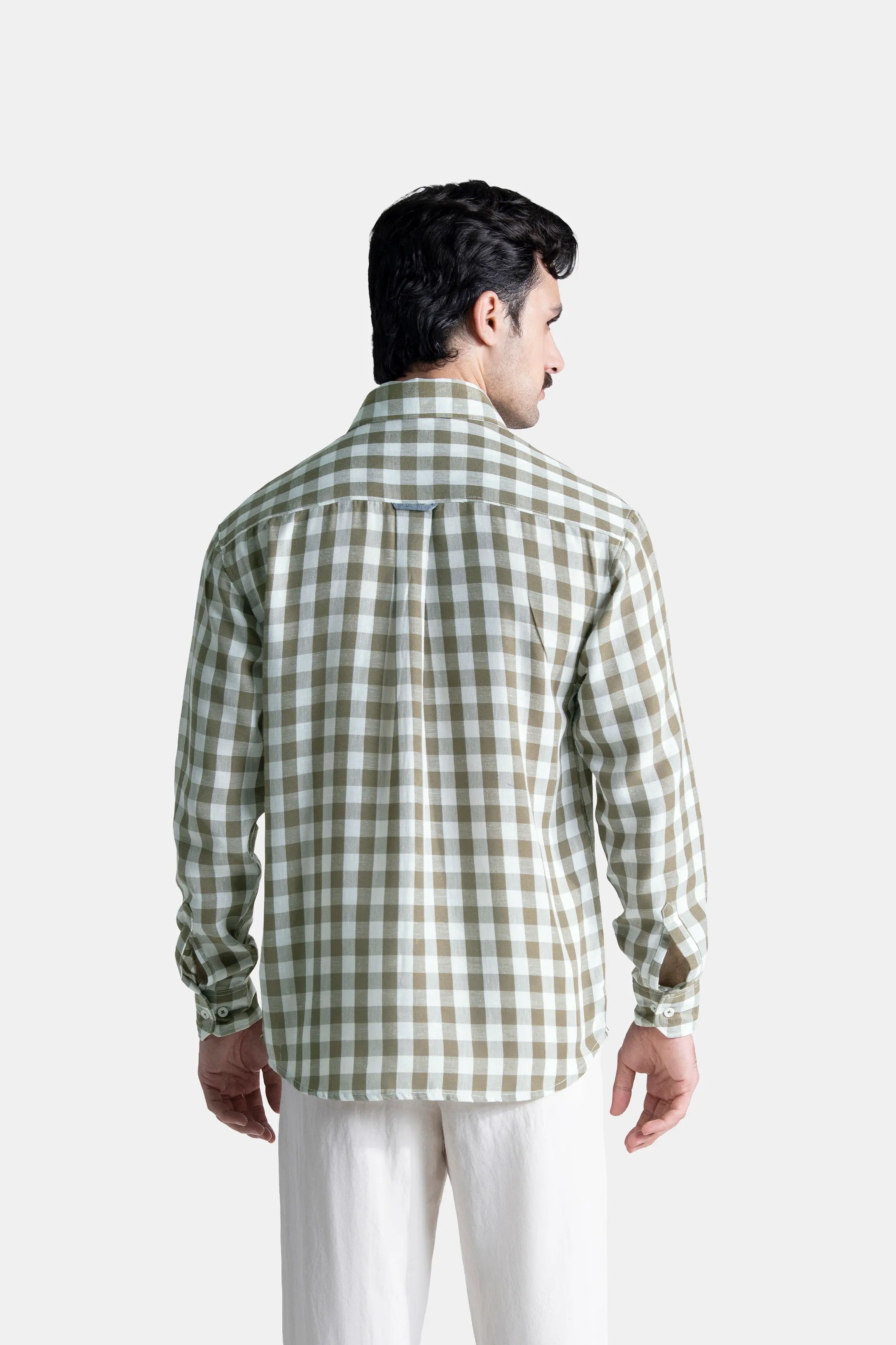 HIDDEN BUTTON DOWN CHECKERED CASUAL SHIRT GREEN CHECK