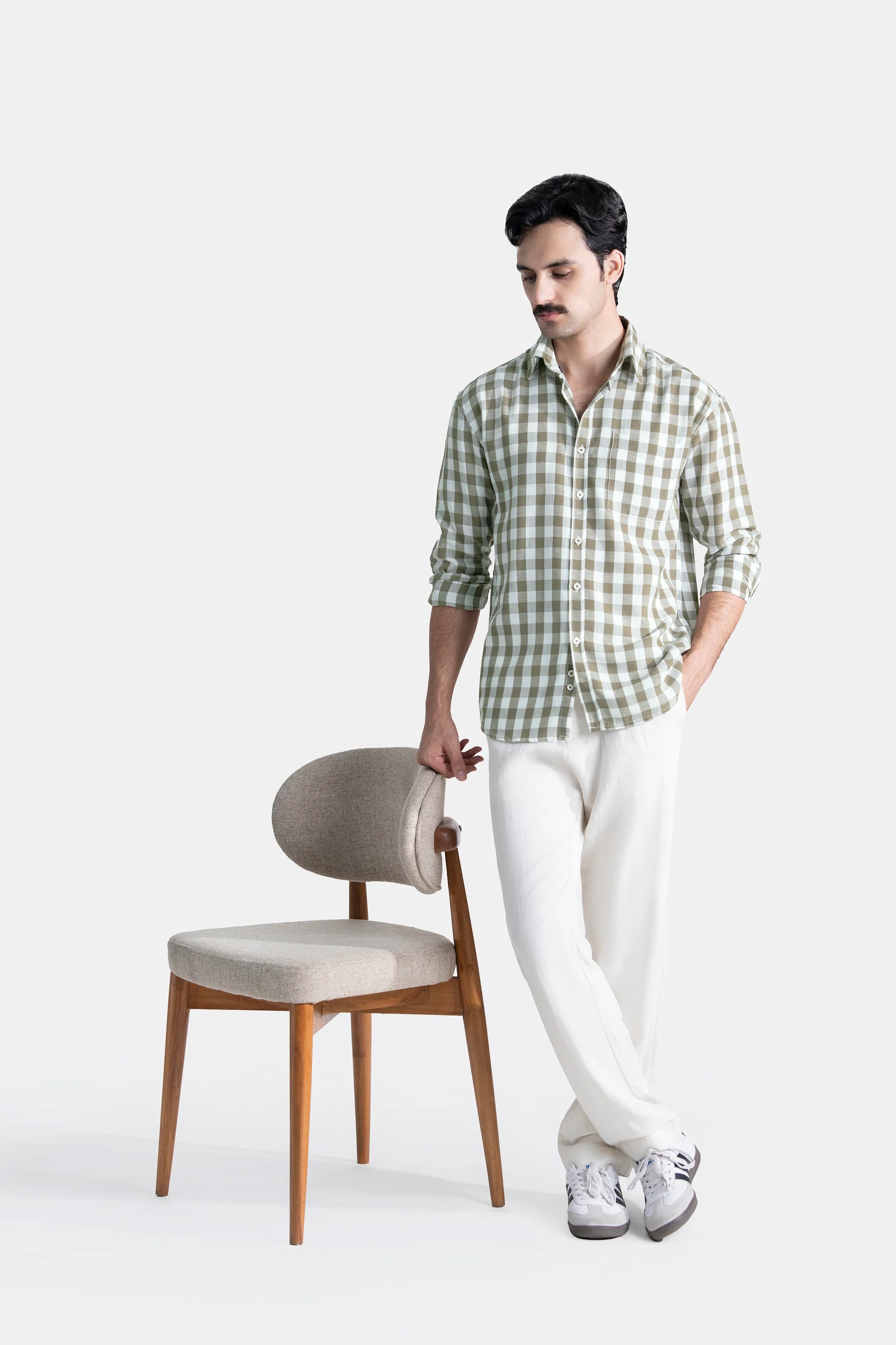 HIDDEN BUTTON DOWN CHECKERED CASUAL SHIRT GREEN CHECK
