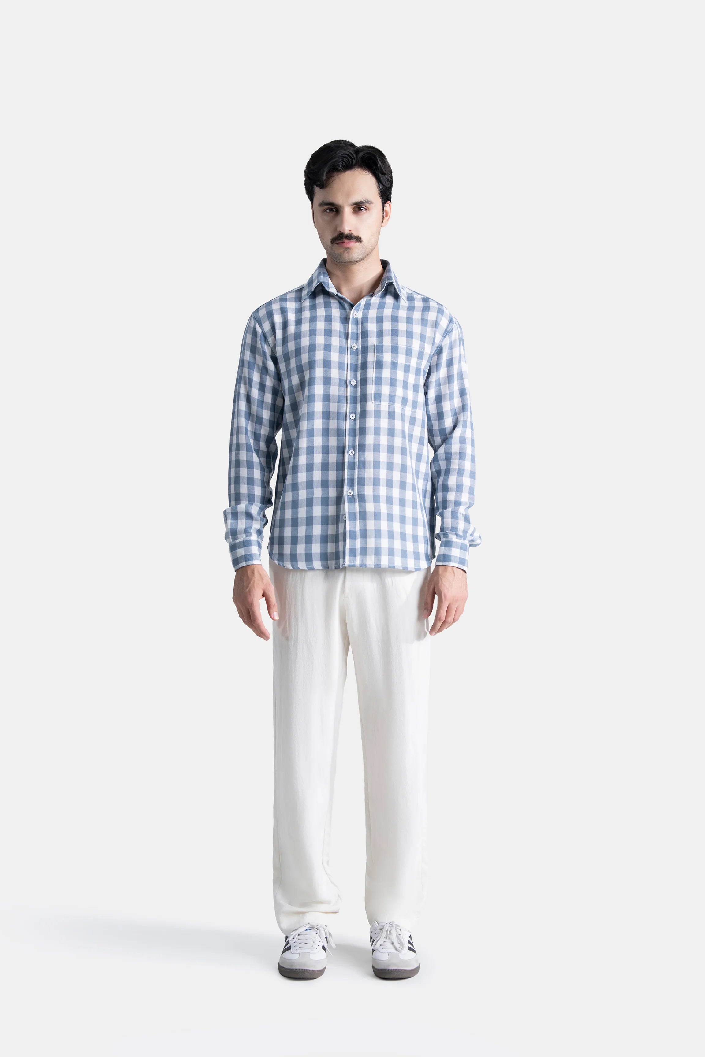 HIDDEN BUTTON DOWN CHECKERED CASUAL SHIRT BLUE CHECK