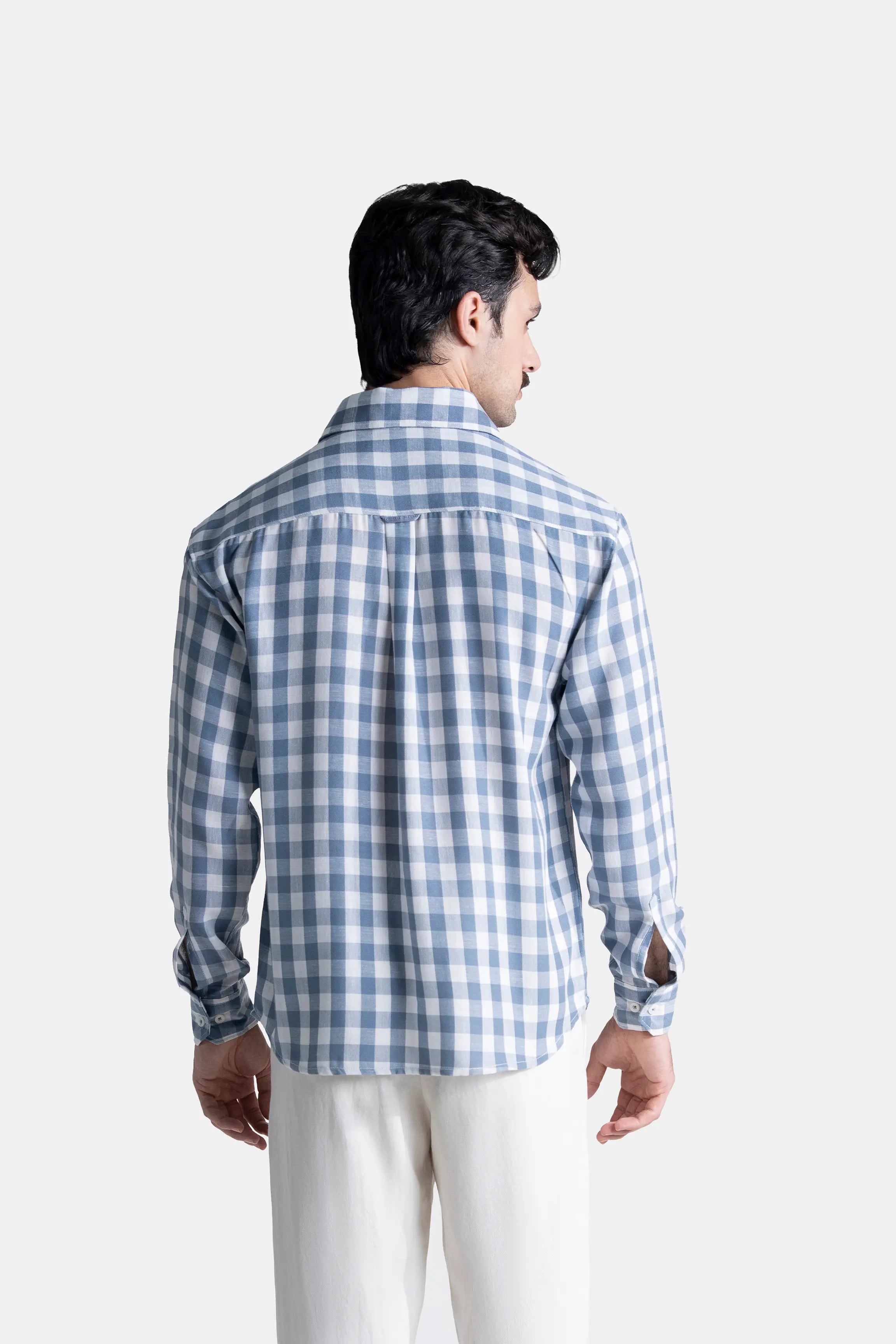 HIDDEN BUTTON DOWN CHECKERED CASUAL SHIRT BLUE CHECK