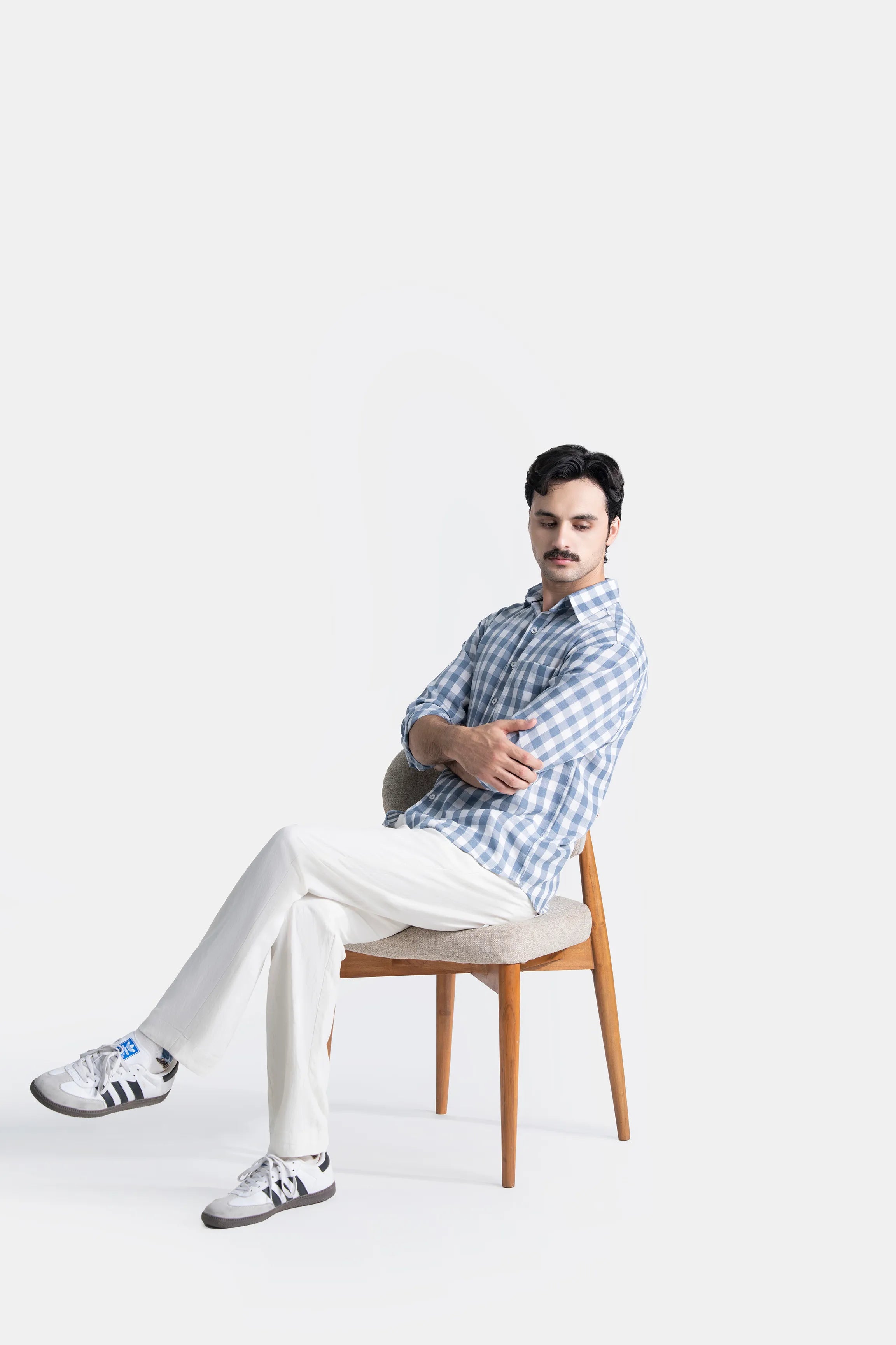 HIDDEN BUTTON DOWN CHECKERED CASUAL SHIRT BLUE CHECK