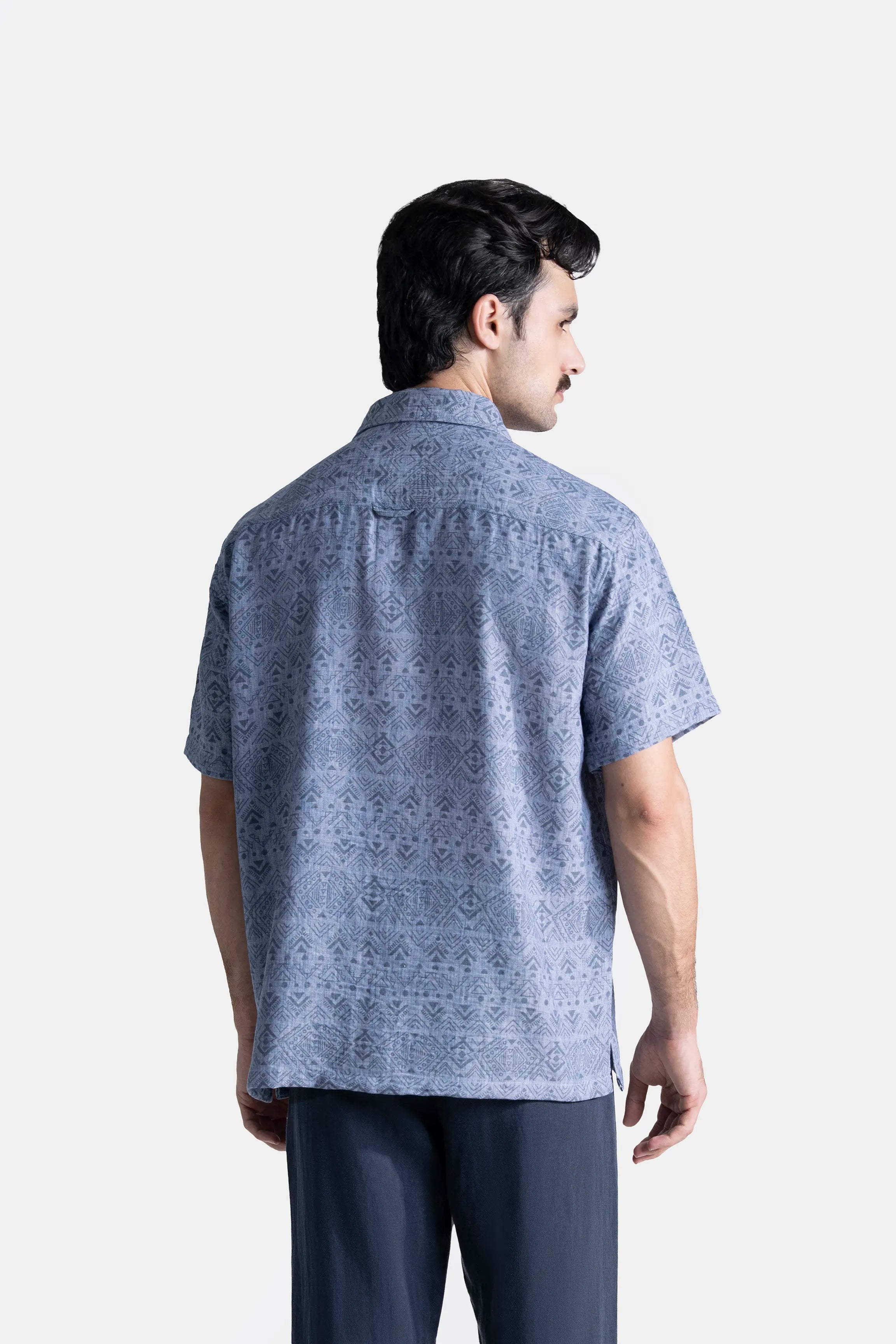 RELAX FIT PRINTED CASUAL SHIRT BLUE