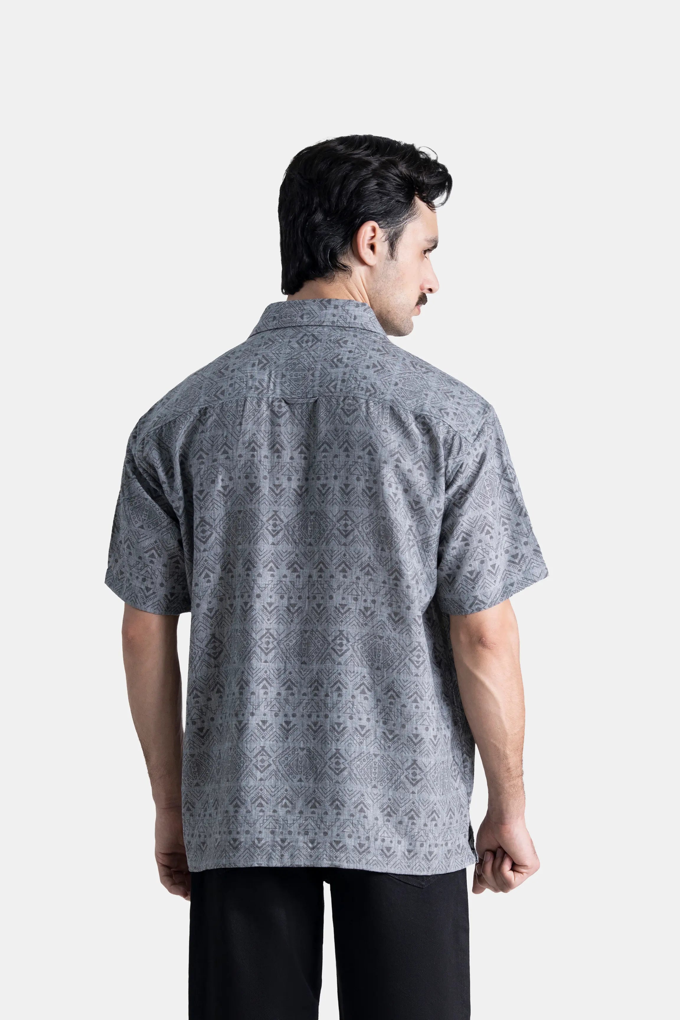RELAX FIT PRINTED CASUAL SHIRT GREY